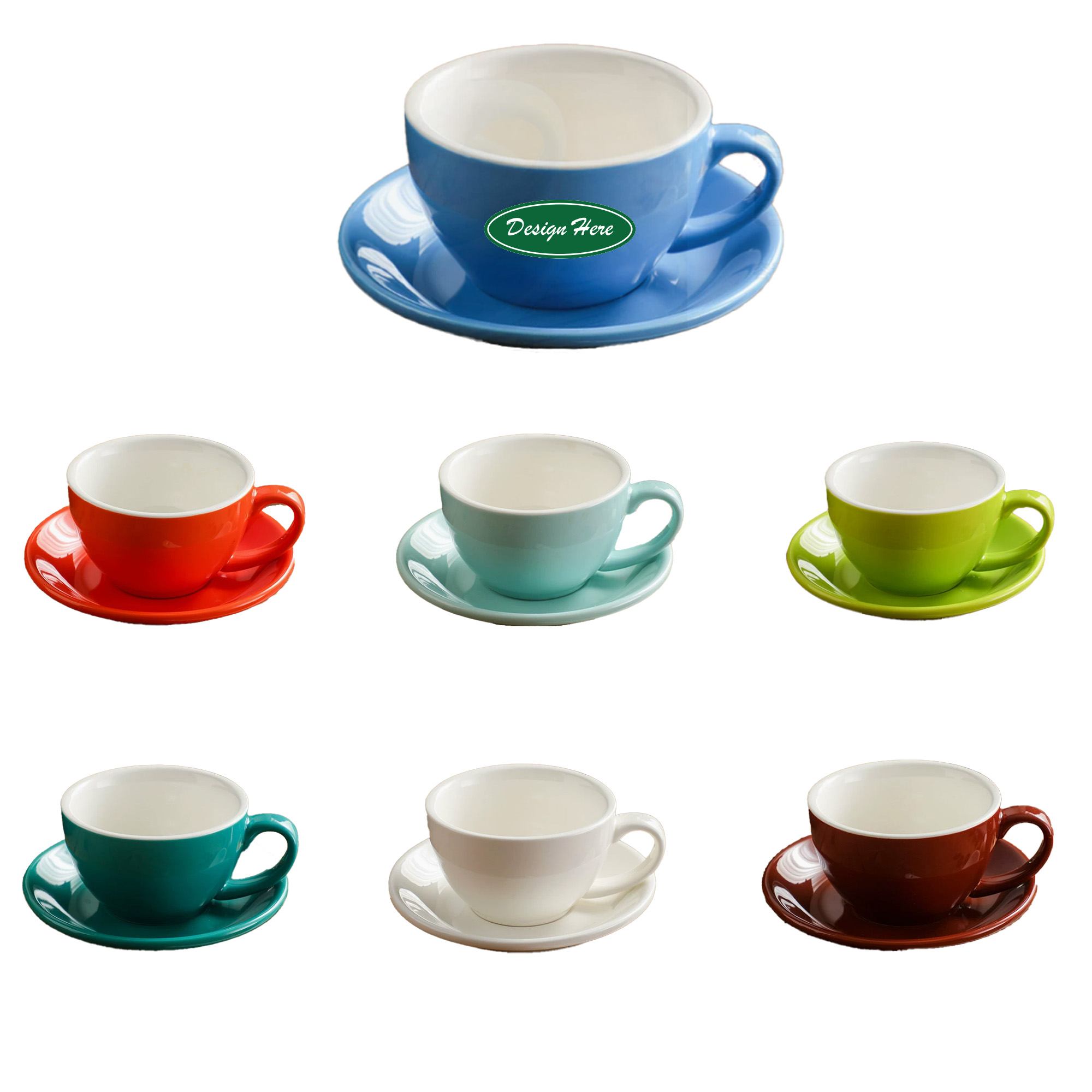 10 Oz Ceramic Coffee Cup and Saucer with handle 3
