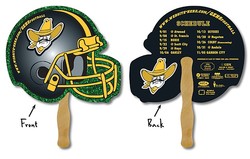 School Hand Fan - 10 x 8.5 Football Helmet Shaped Laminated - 14 pt.