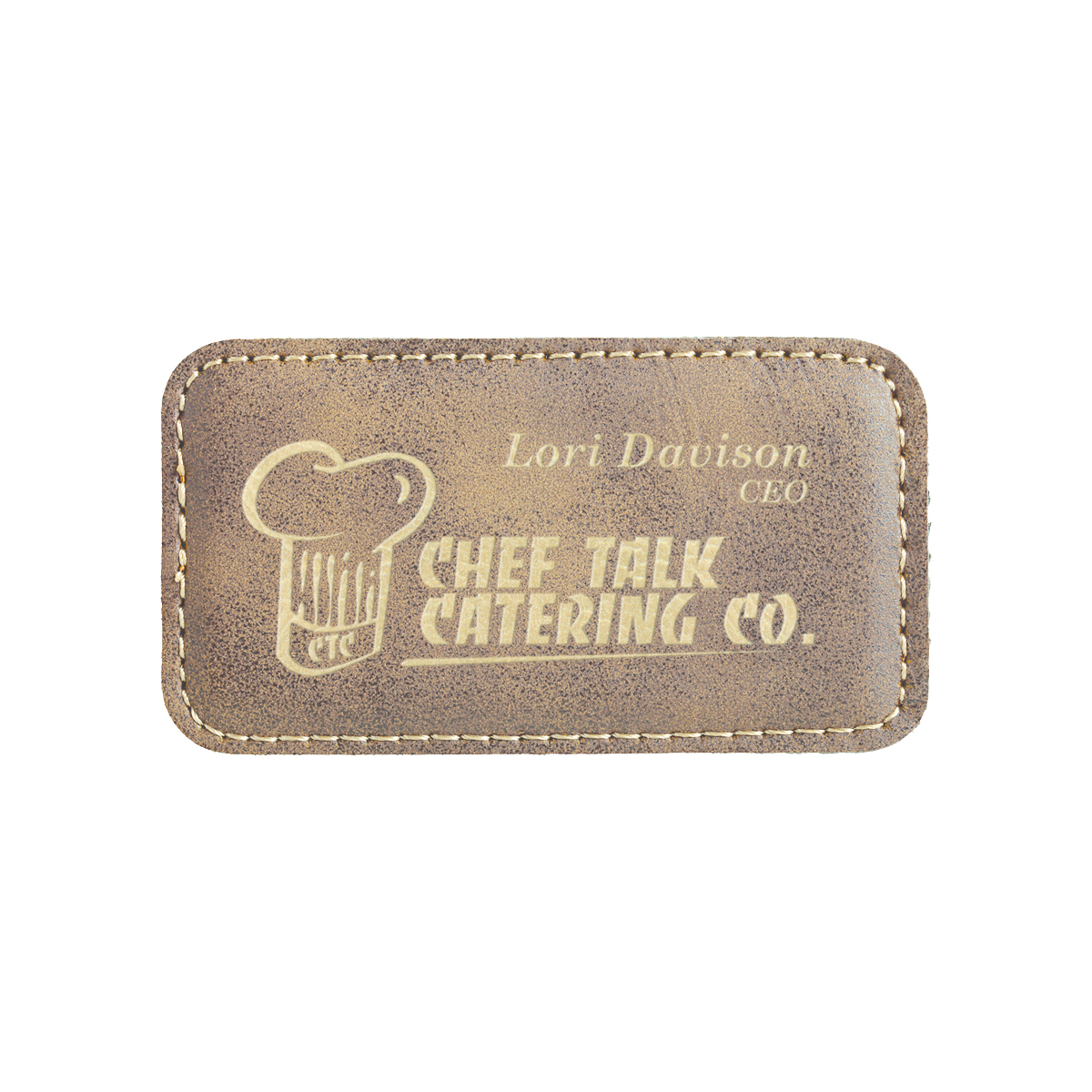3 1/4" x 1 3/4" Rustic/Gold Leatherette Badge w/ Magnet