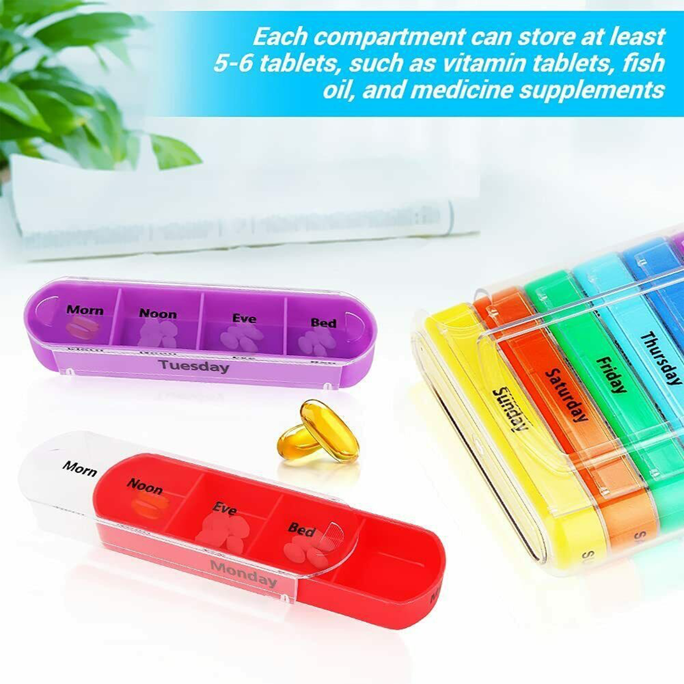 Pp 7-Day Pill Organizer With Color-Coded Compartments For Easy Medication Management 6