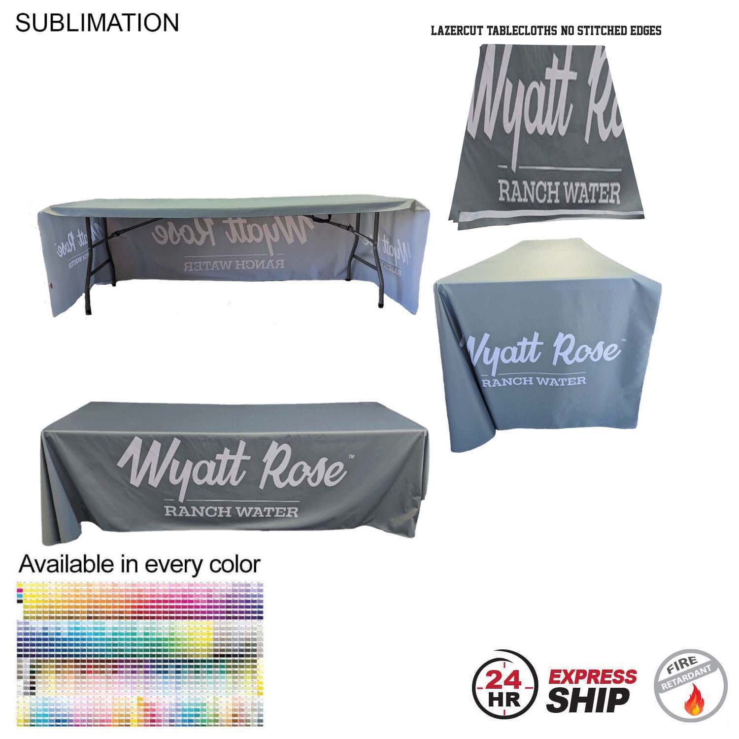 24Hr Express Ship - 8' LazerCut 3-Sided PREMIUM Sublimated Tablecloth, Drape Style, Open Back 19