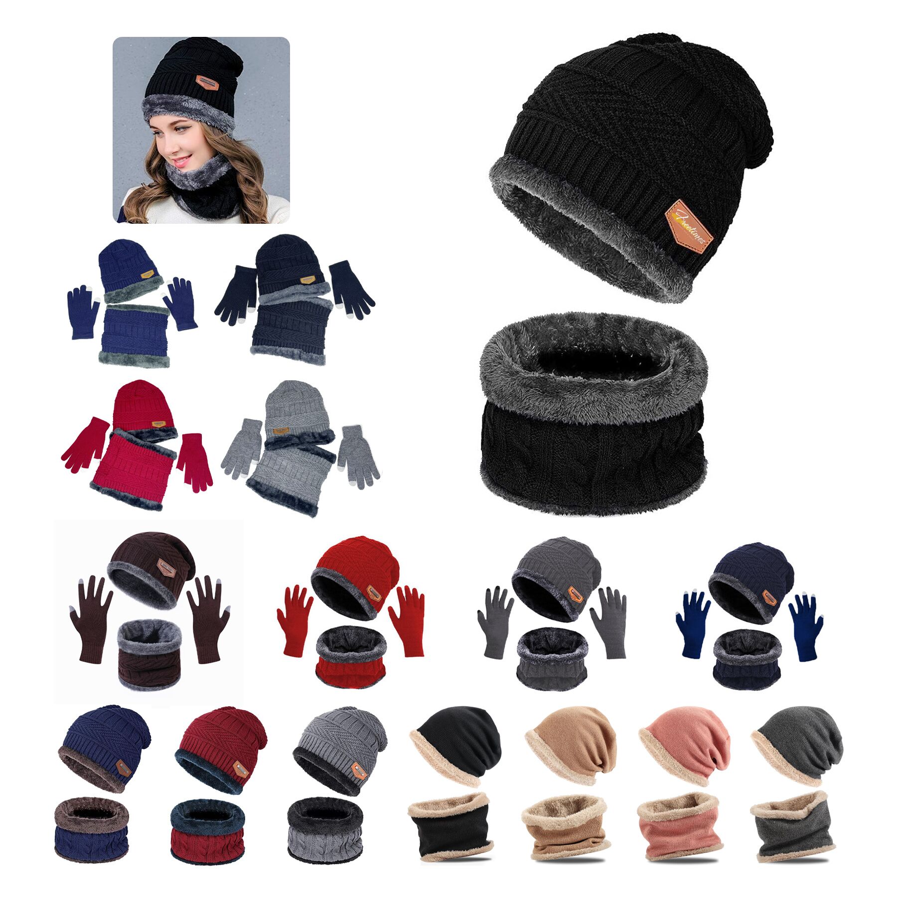 Warm Winter Beanie Hat & Scarf Set 6