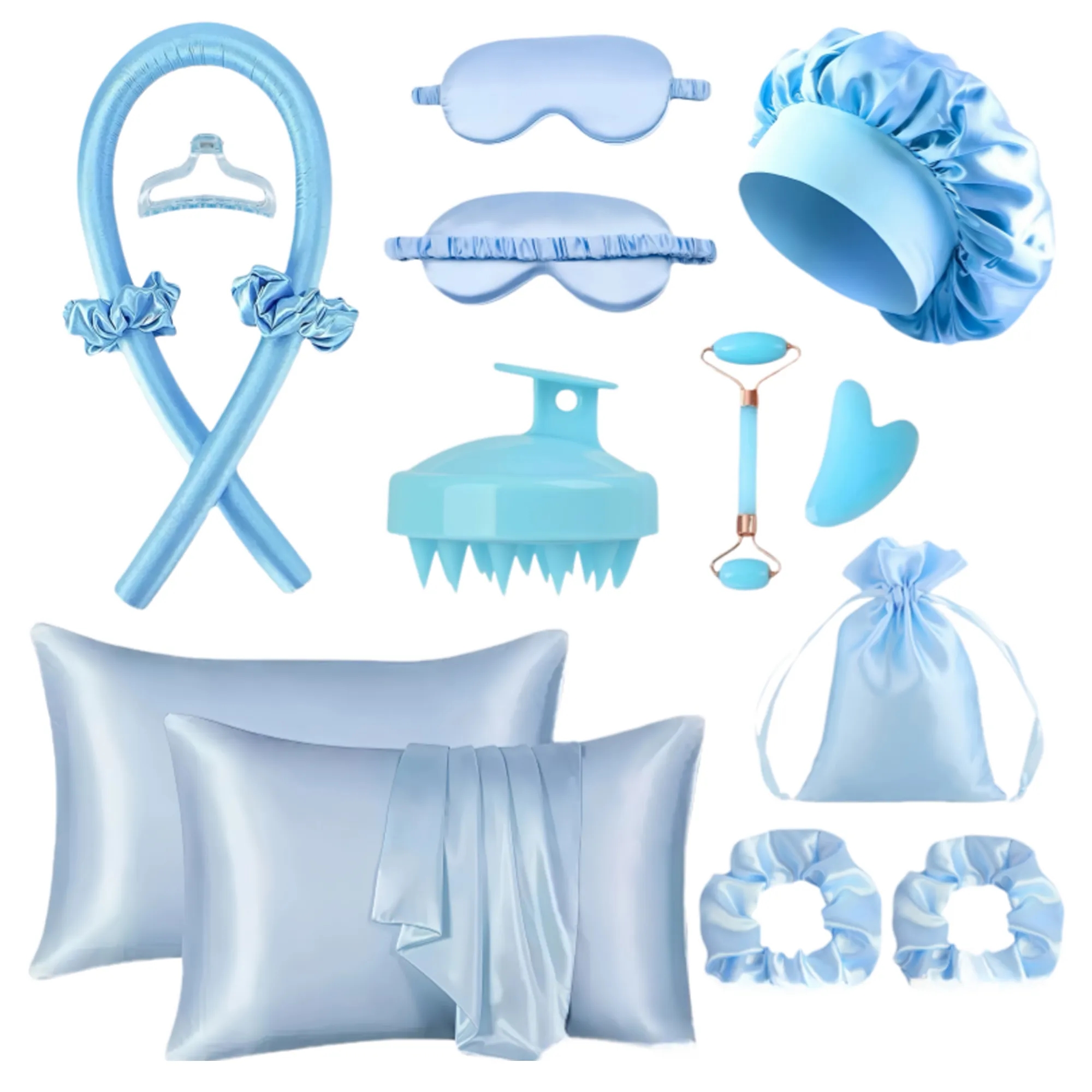 Luxury Satin Pillowcase Set with Bonnet Scrunchies Eye Mask 8