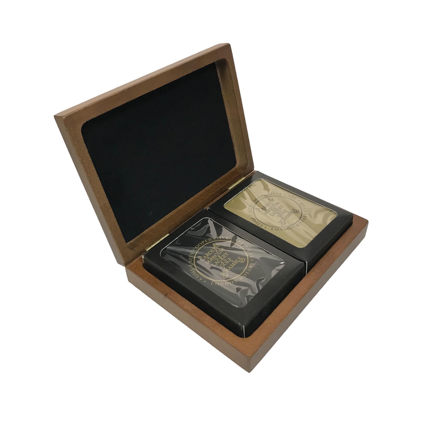 Wood Double Deck Playing Card Box with Cards, 6 x 4 1/2 x 1 1/2" 31