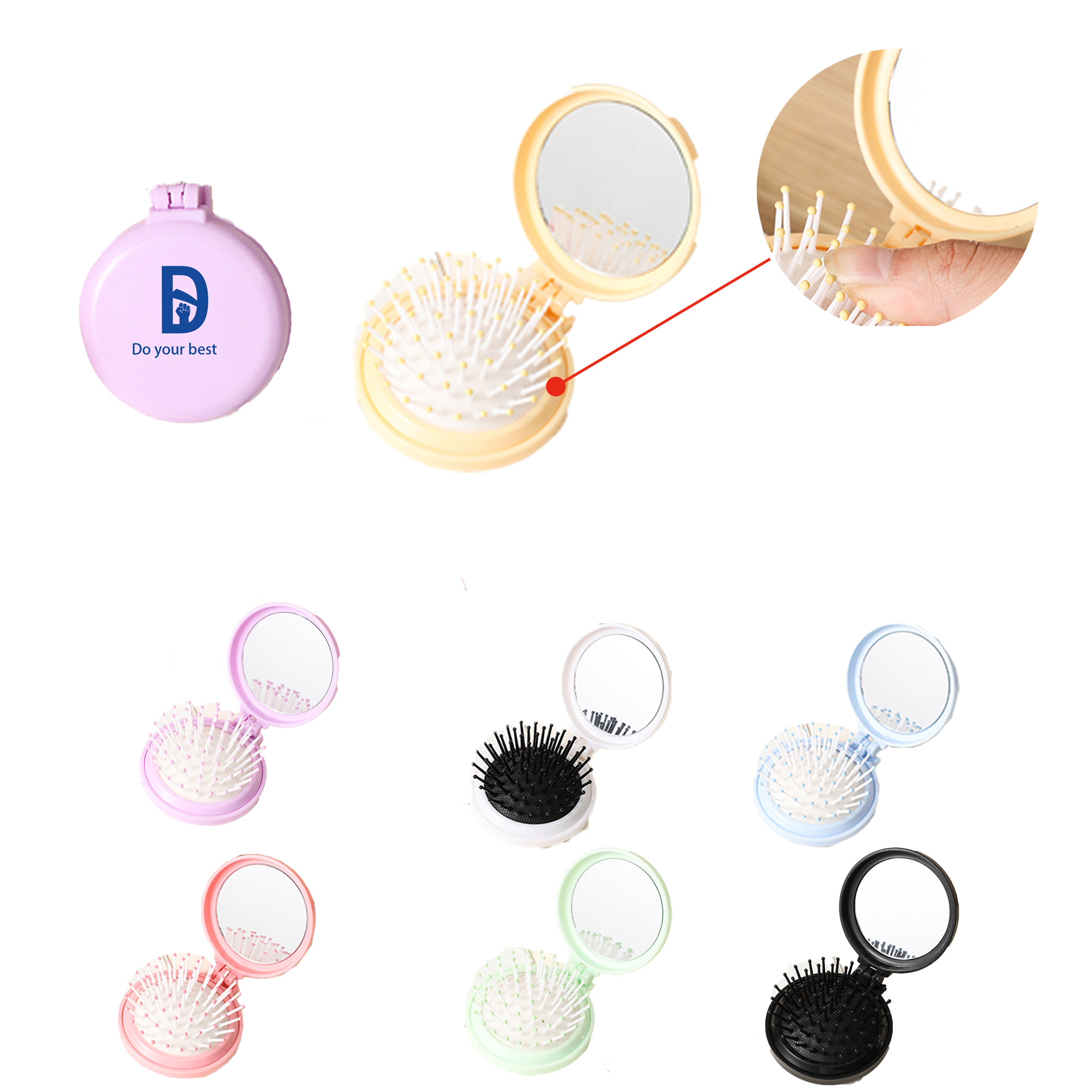 Mirror-Equipped Round Pocket Comb 4