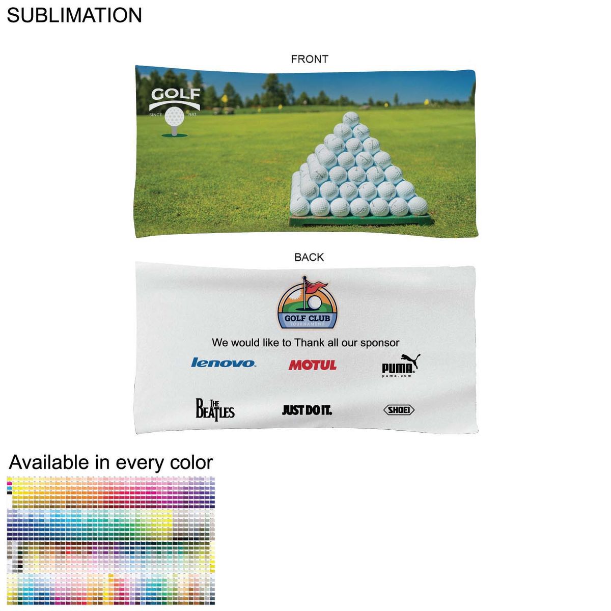 fiel Golf Caddie Tournament Towel in Microfiber Dri-Lite Terry 22"x44" Sublimated Edge to Edge 2 sides #SU463W-28