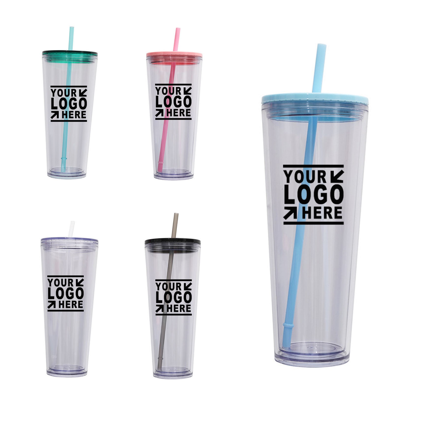 24 Oz. Customized Double Wall Acrylic Tumbler w/ Color Straw