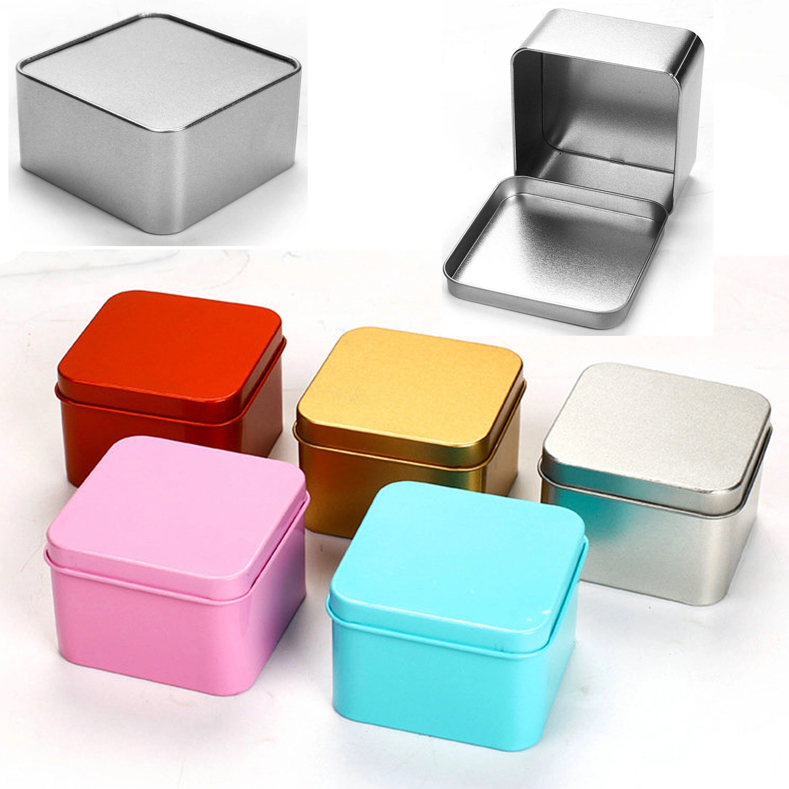 Square Tinplate Storage Box With Lid 2