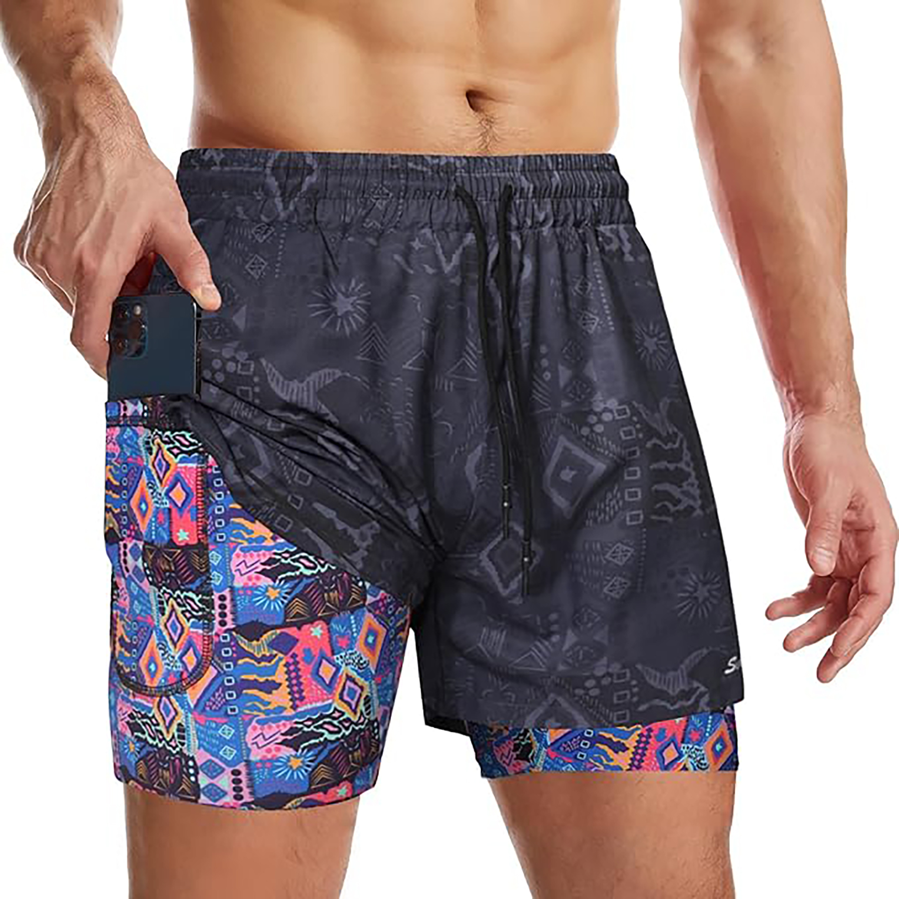Men's 2 I n 1 Quick Drying Sports Shorts with Lining 48