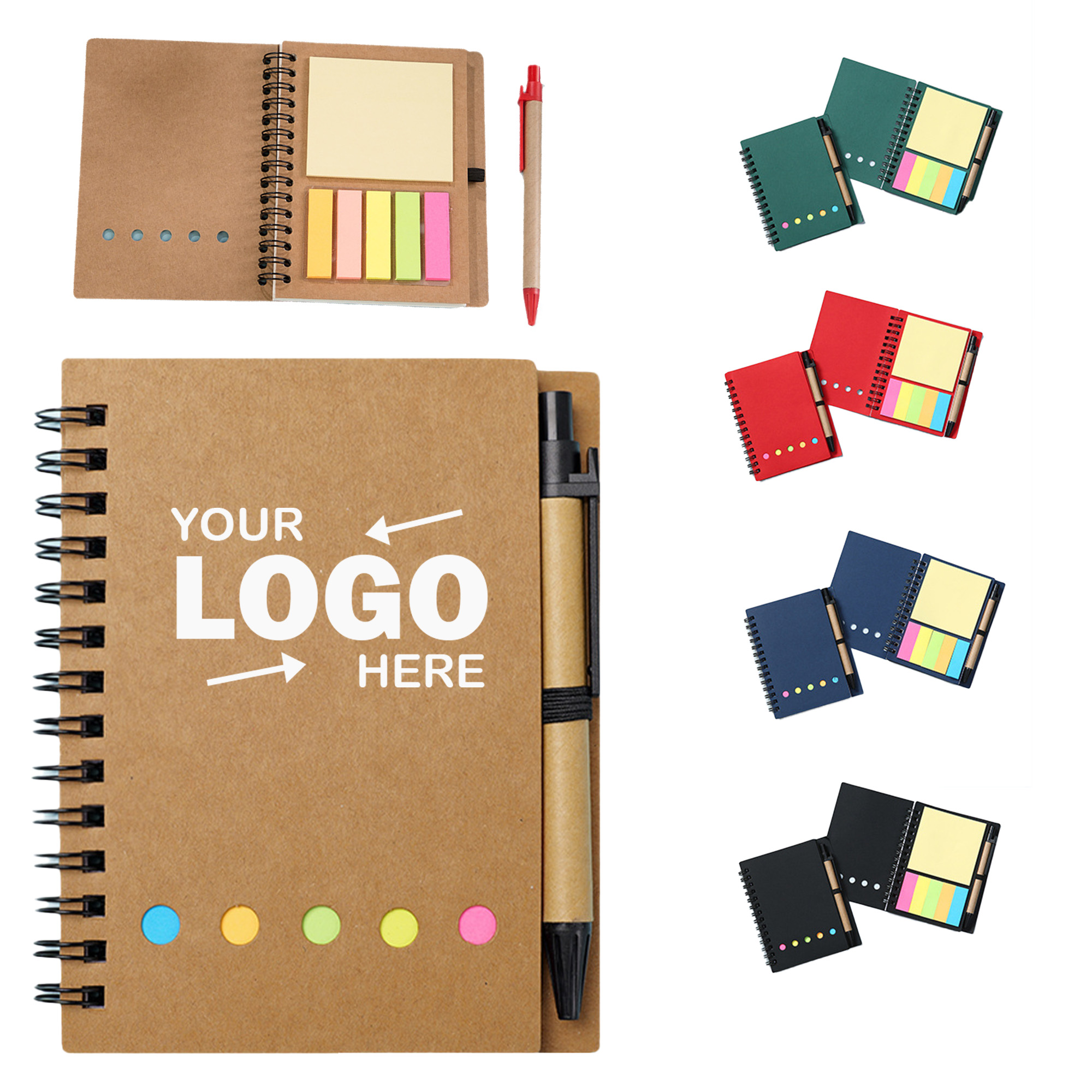 Practical Kraft Paper Notebook Set with Pen & Colorful Sticky Notes 4