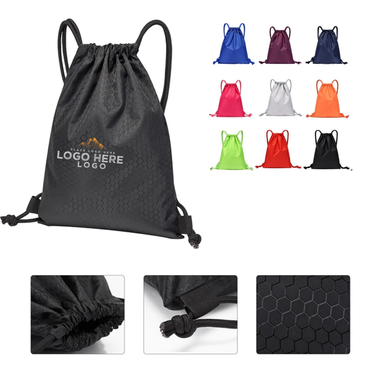 MOQ 50 Lightweight 13"x17" Oxford Drawstring Backpack for Gym & Travel 3