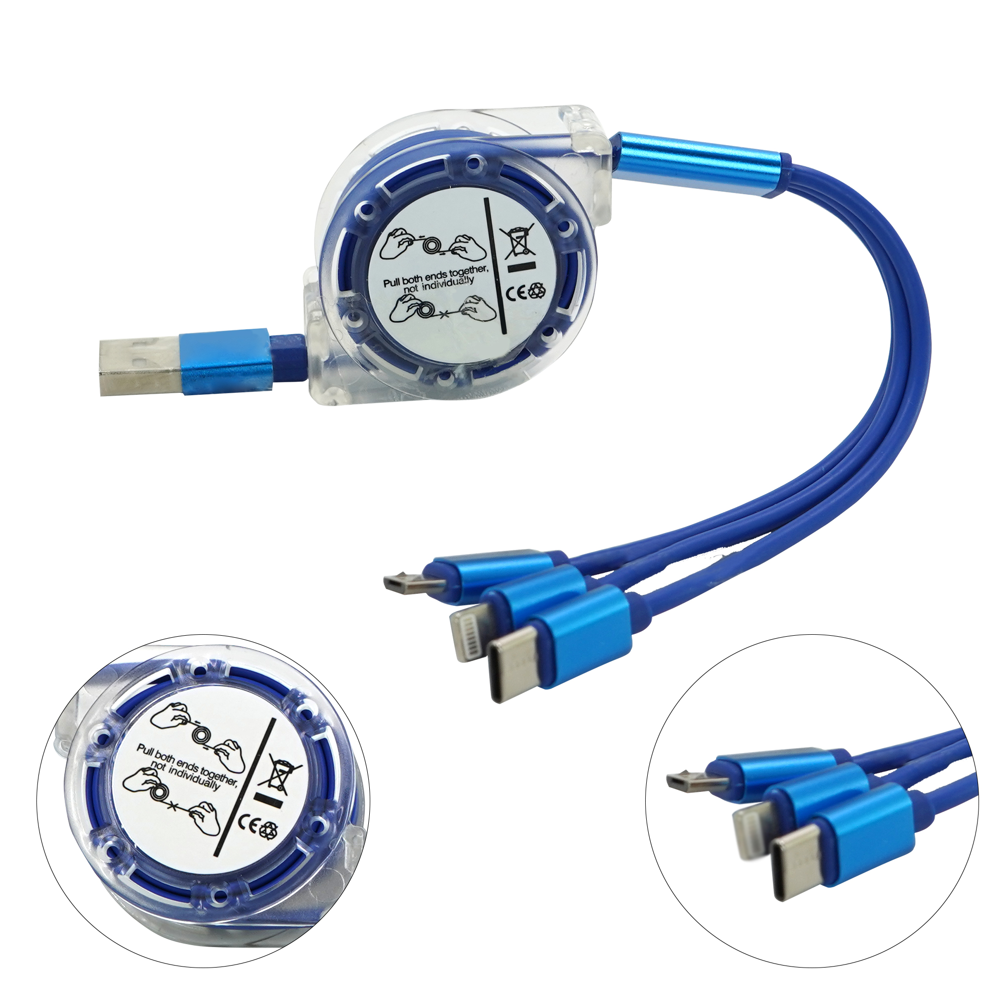 3-in-1 Retractable USB Cable Fast Charger Cord 3