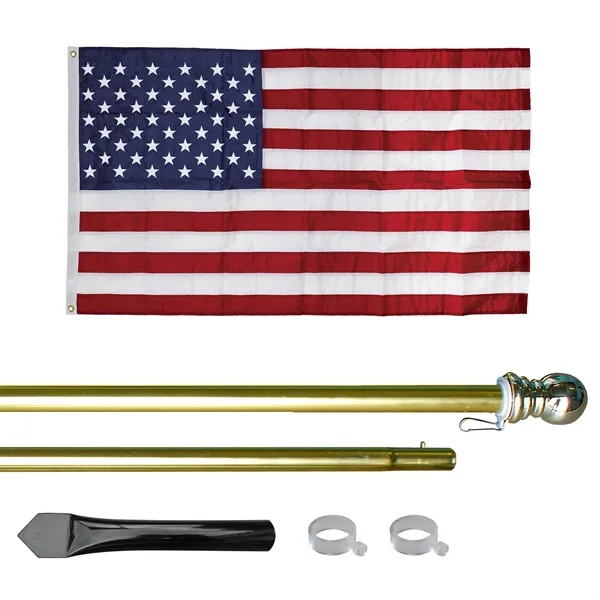 10' Economy Gold Aluminum Display Pole w/ 3' x 5' U. S. Flag