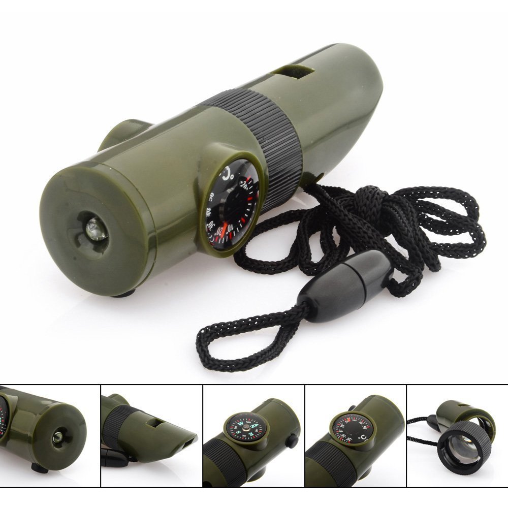 7-In-1 Green Survival Whistle