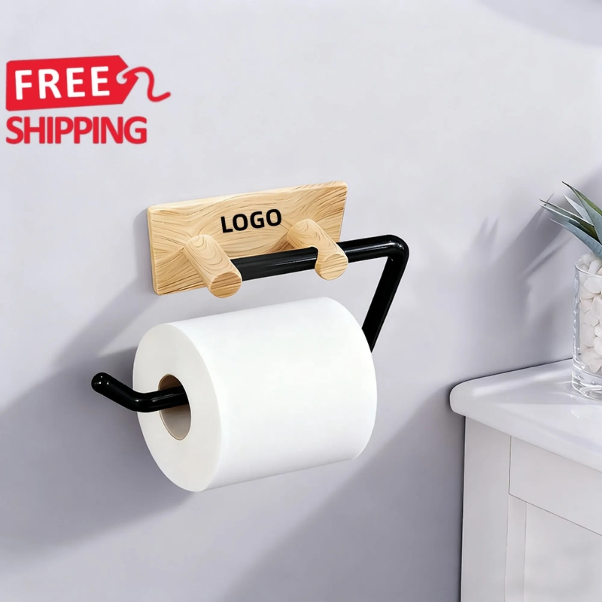 Adhesive Wood Grain Toilet Paper Holder ABS