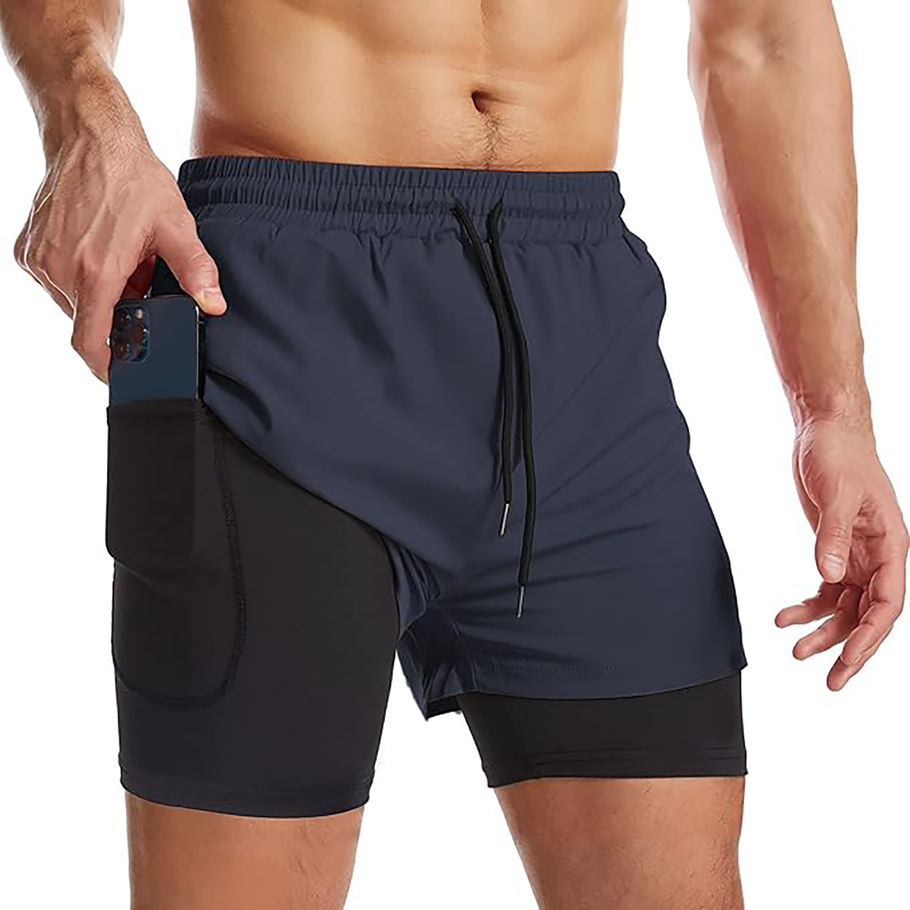 Men's 2 I n 1 Quick Drying Sports Shorts with Lining 46