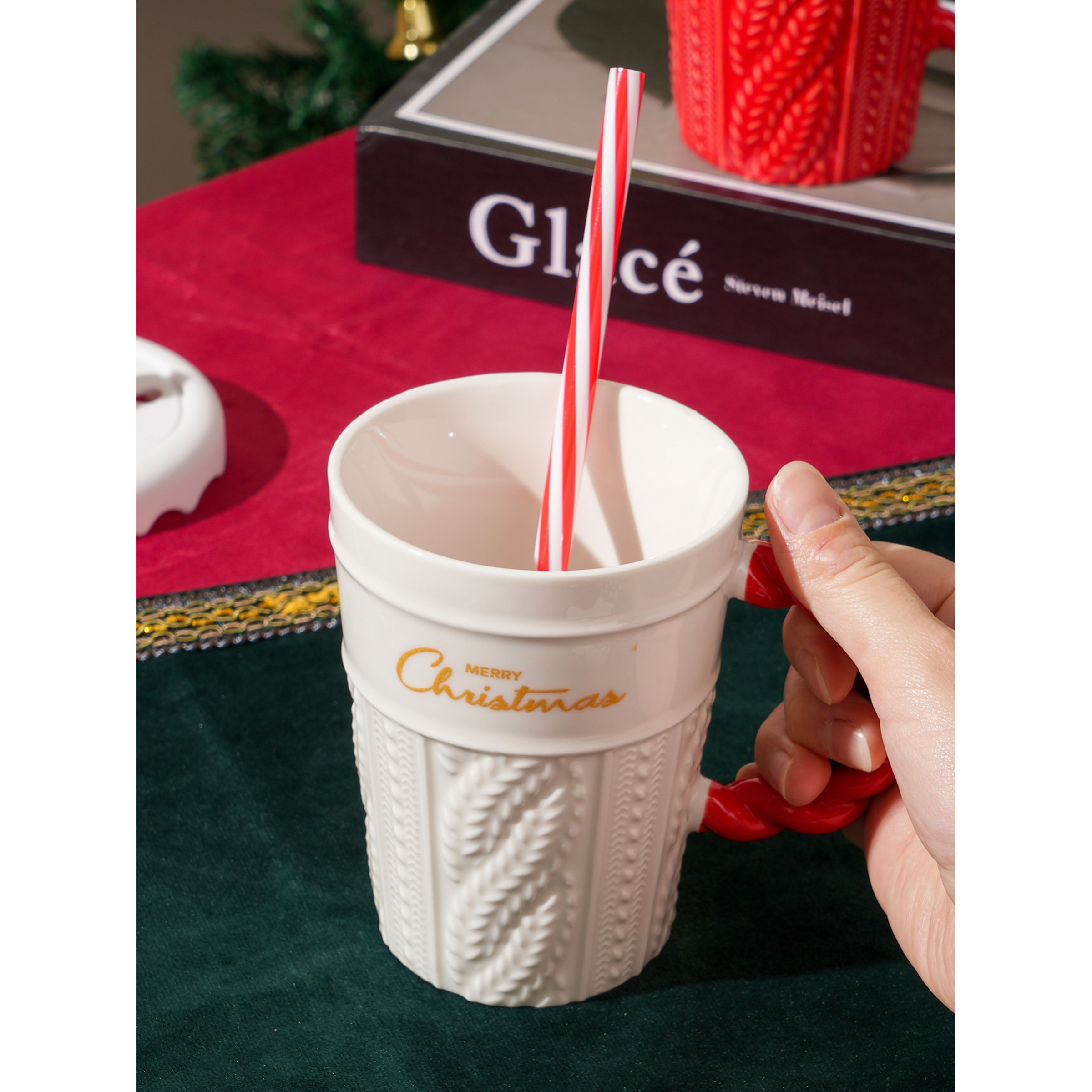 Ceramic Colorful Christmas Mug With Festive Lid And Drinking Straw 10