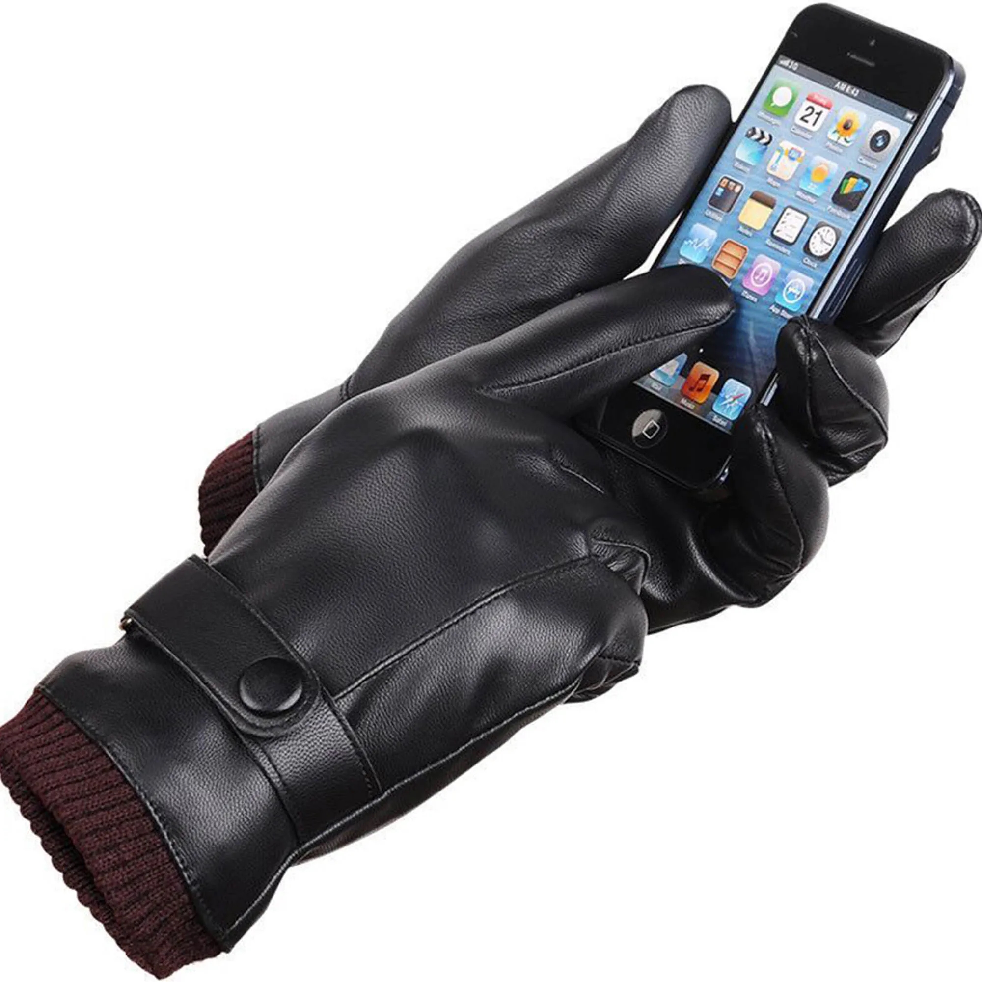 Touchscreen-Compatible PU Leather Gloves 11