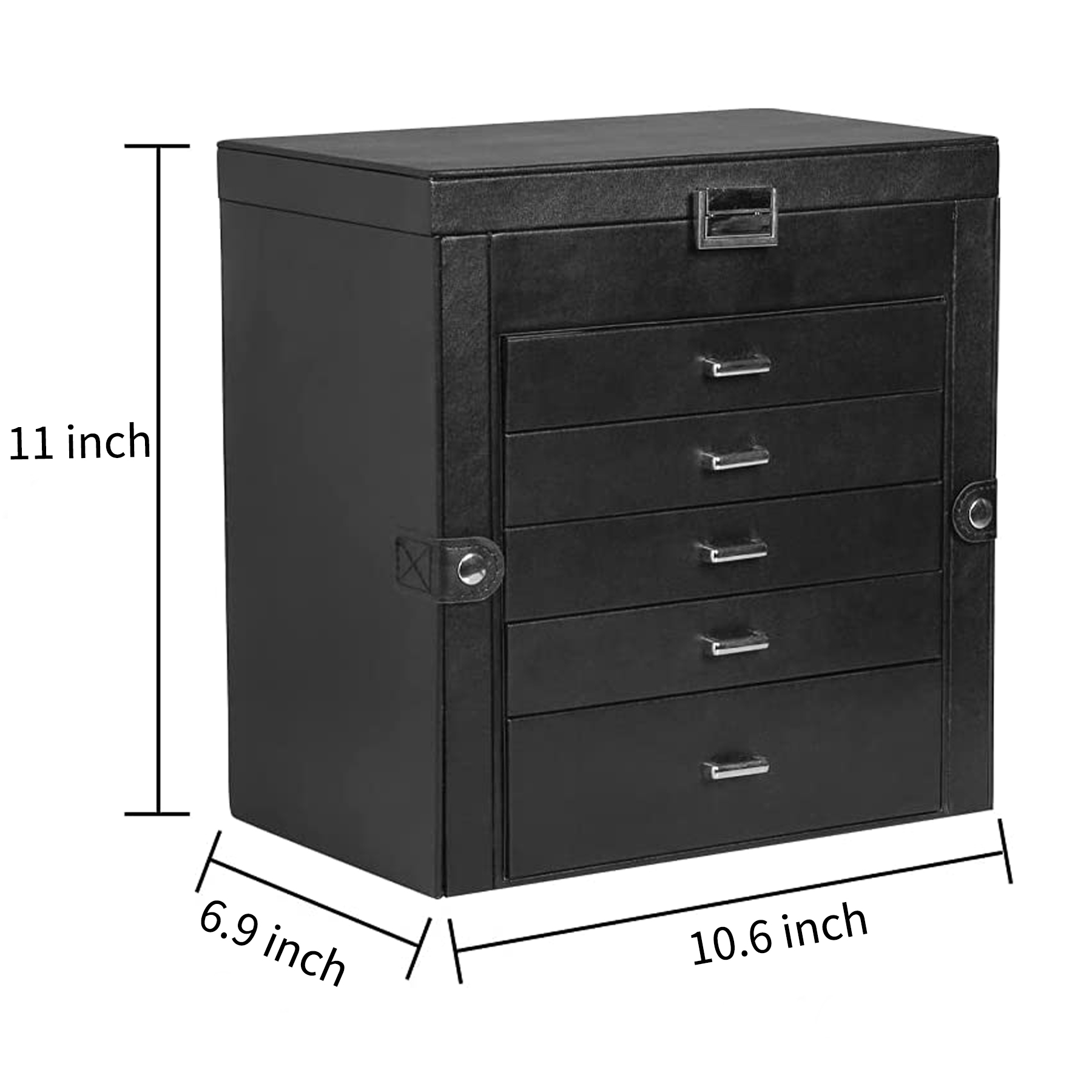 6 Tier PU Leather Jewelry Box with Lock 7