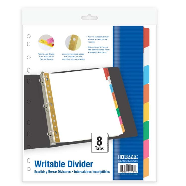 Writable Paper Dividers - 8 Count Assorted Color Tabs 2