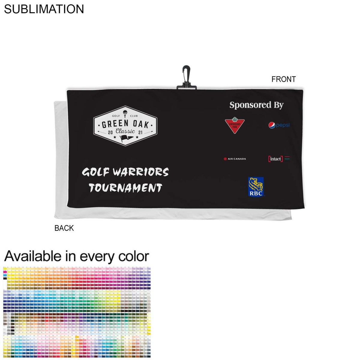 fiel Oversized Golf Towel in Plush Soft Velour Terry 24x48 with Black Swivel Hook Sublimated 1 side #SU631-17