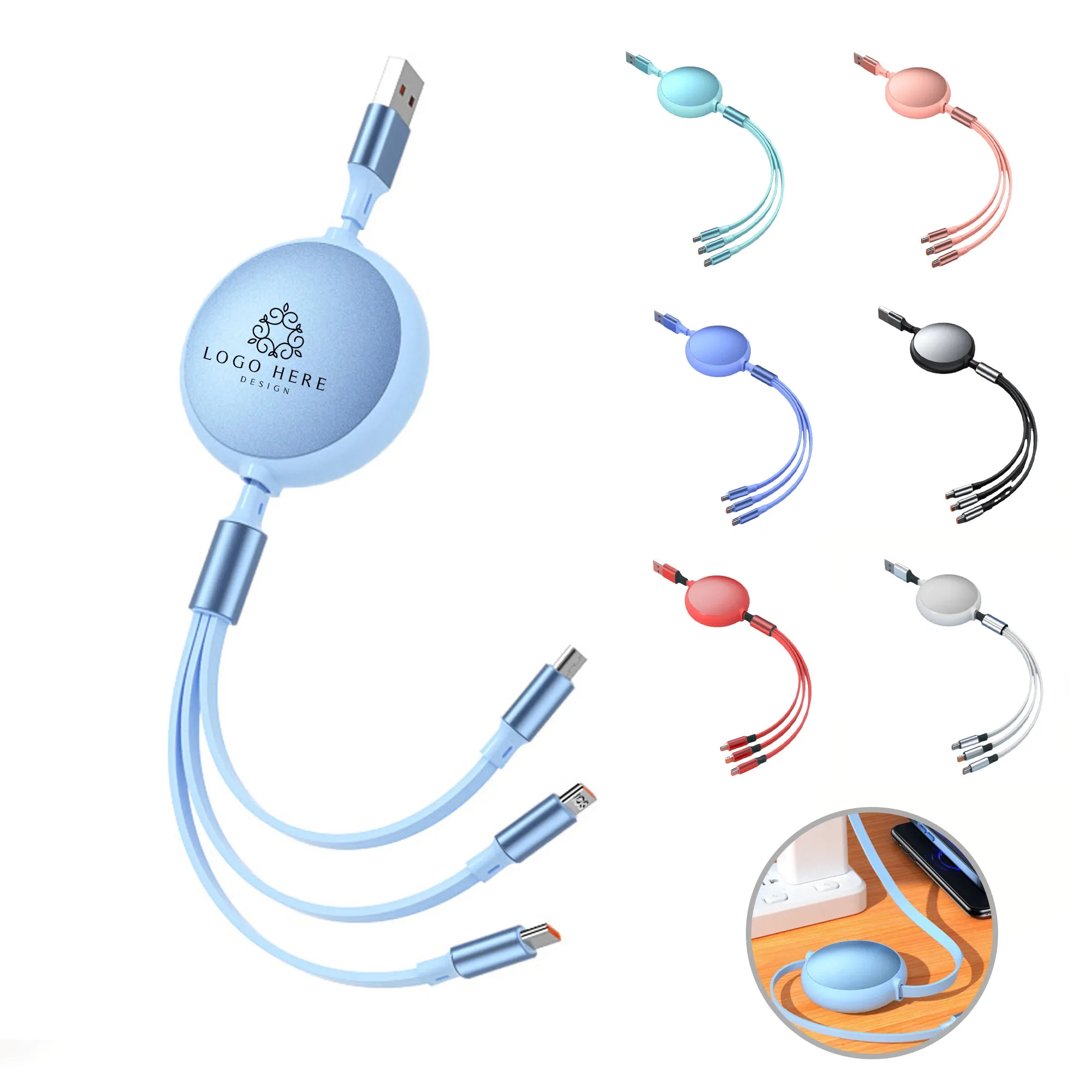 Retractable 100W 3 in 1 Charging Cable