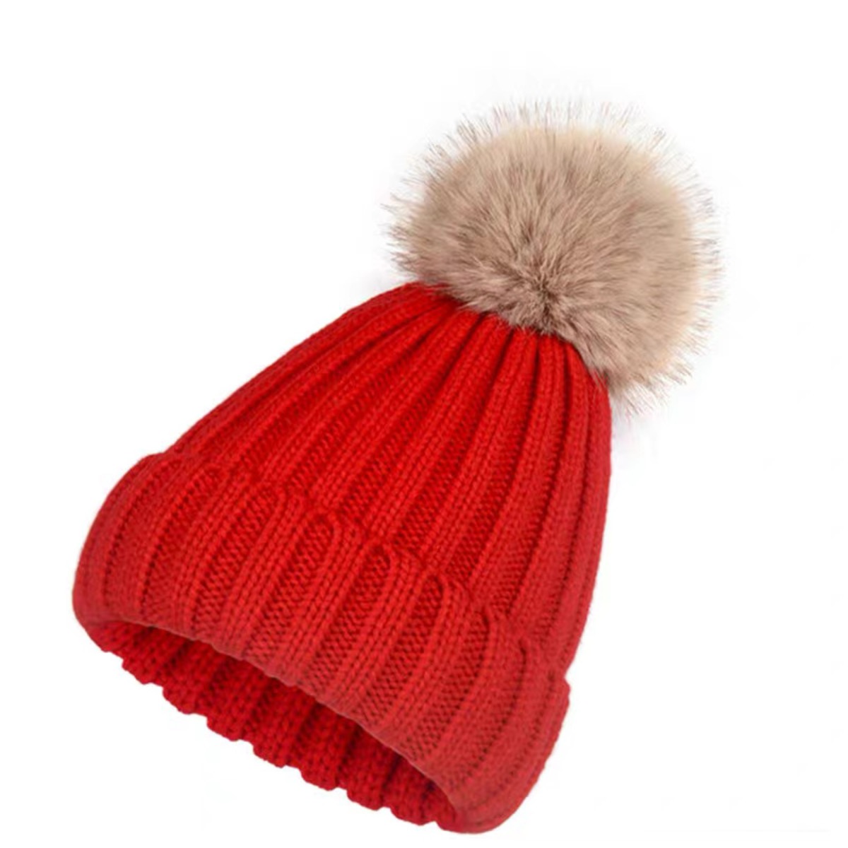Warm Winter Beanie with Faux Fur Pompom and Fleece Lining 21