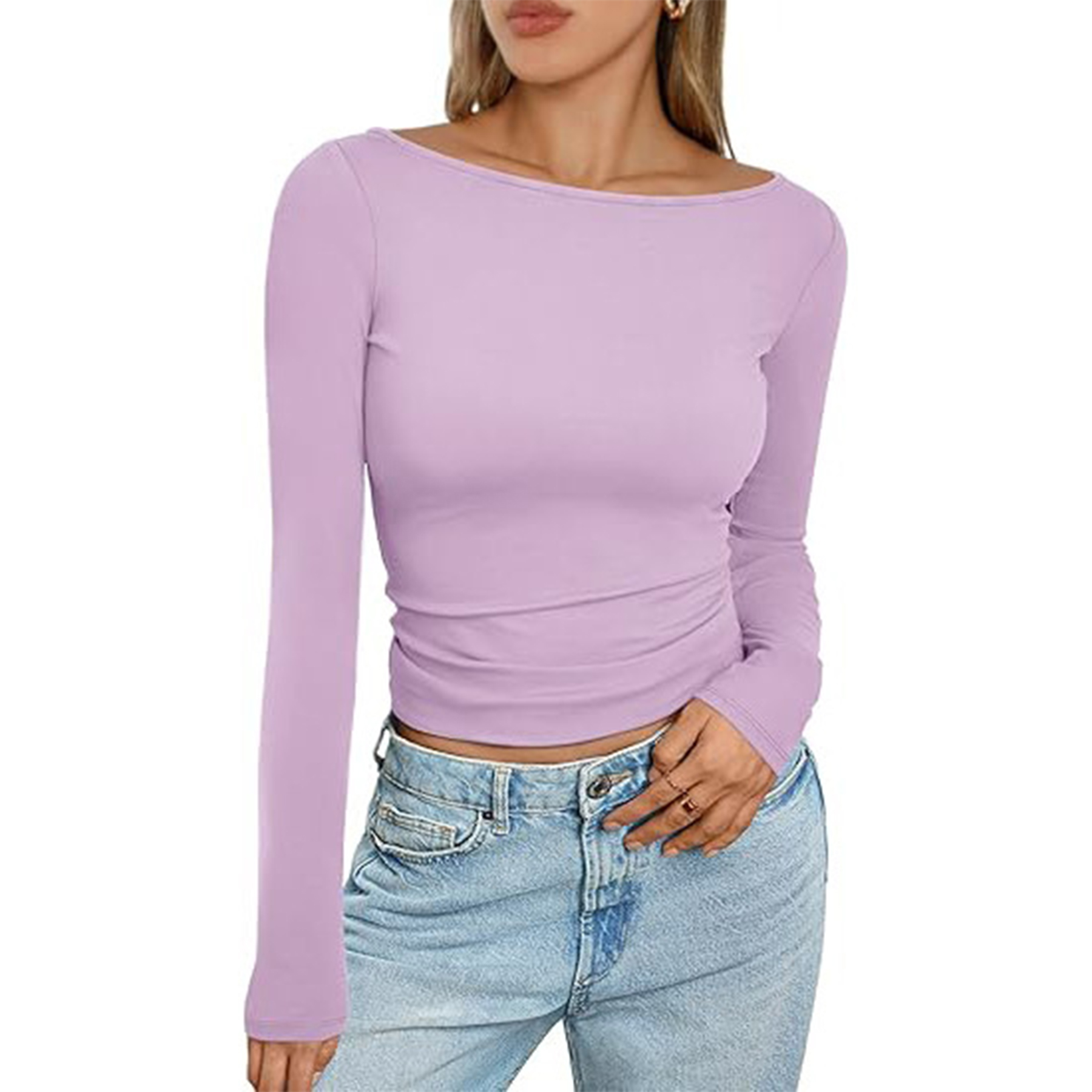 Women Boat Neck Long Sleeve Shirt 54
