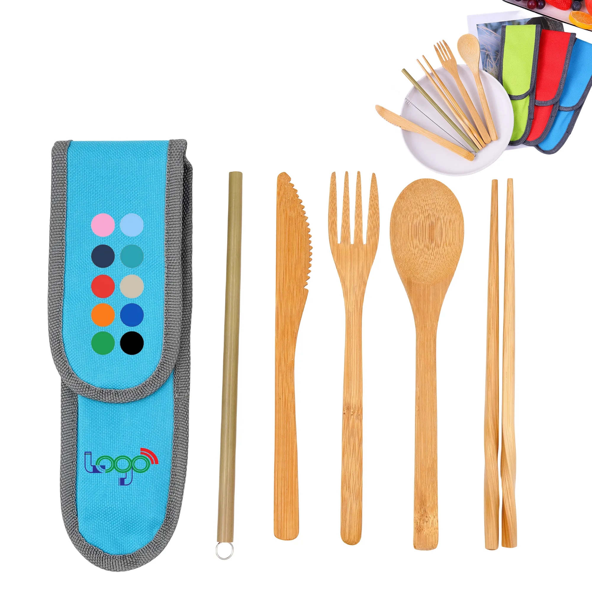 Custom Logo Bamboo Tableware Portable Set Outdoor Camping 8