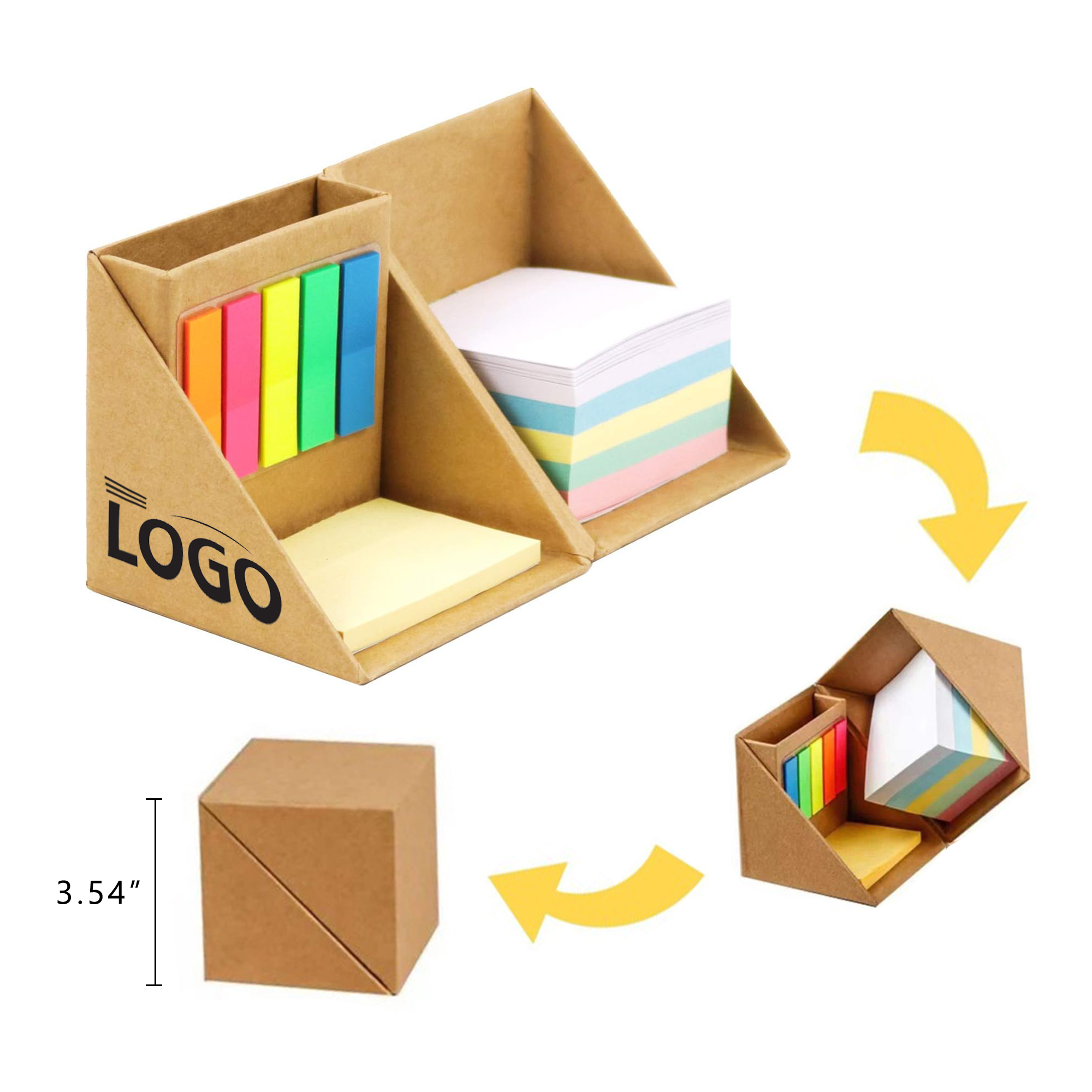 Foldable Kraft Sticky Note Box With Pen Holder 3