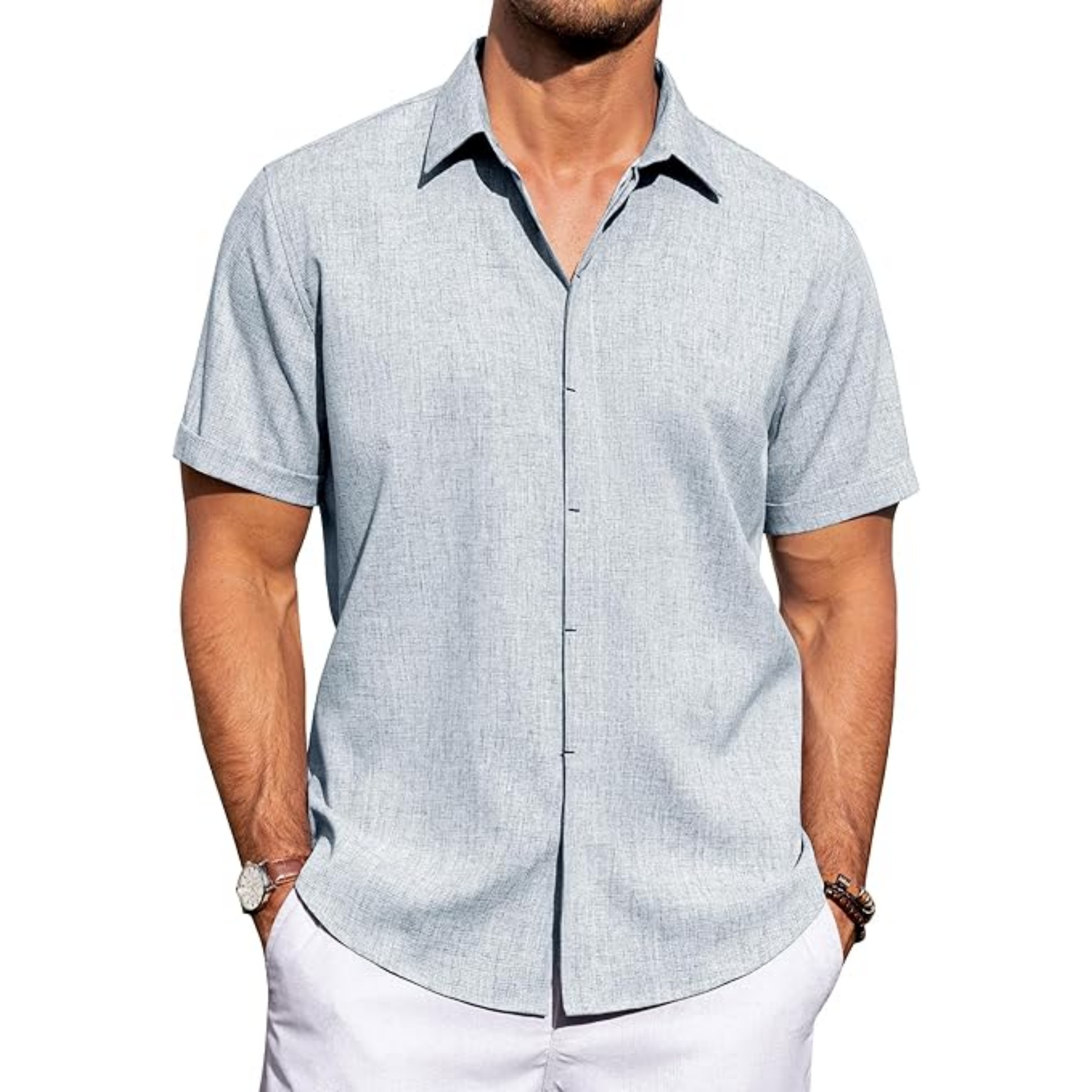 Men's Linen Casual Short Sleeve Shirt 44