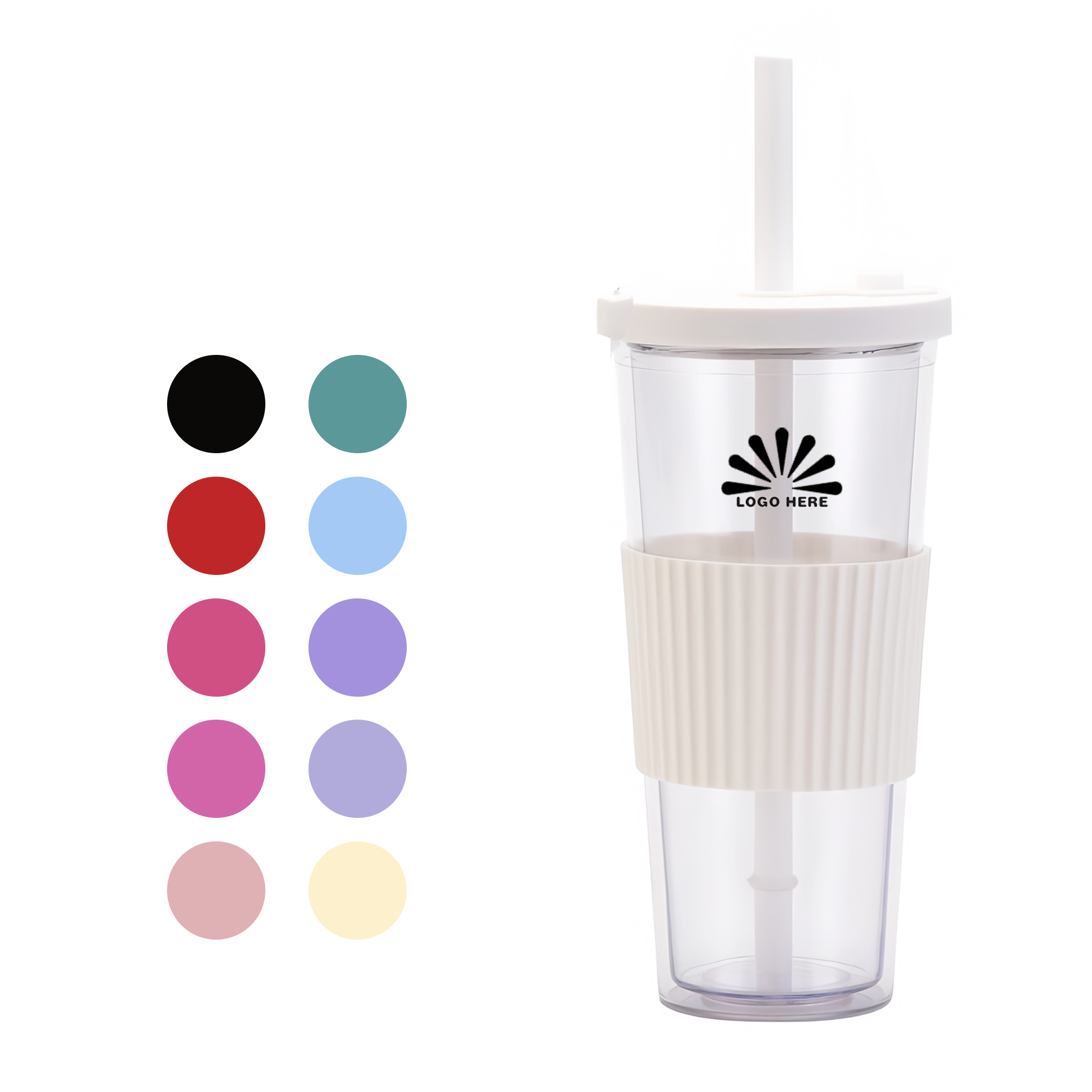 Double-Walled AS Plastic Cup with Lid and Straw