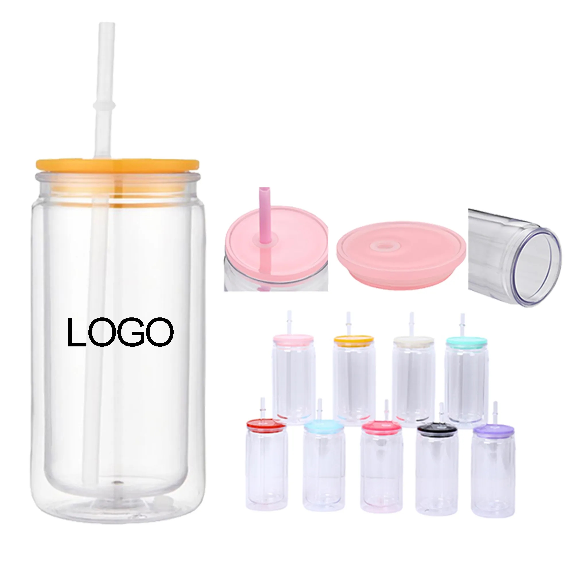 16 oz Clear Plastic Cup With Straw And Lid
