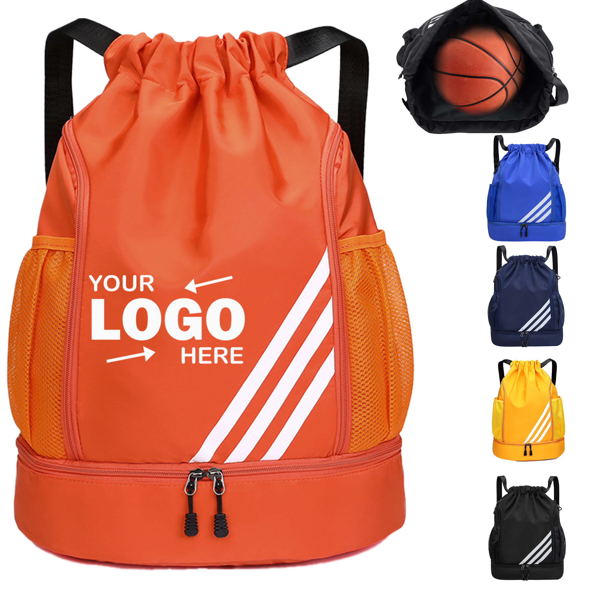 Durable Polyester Sports Drawstring Bag With Separate Shoe Storage 9