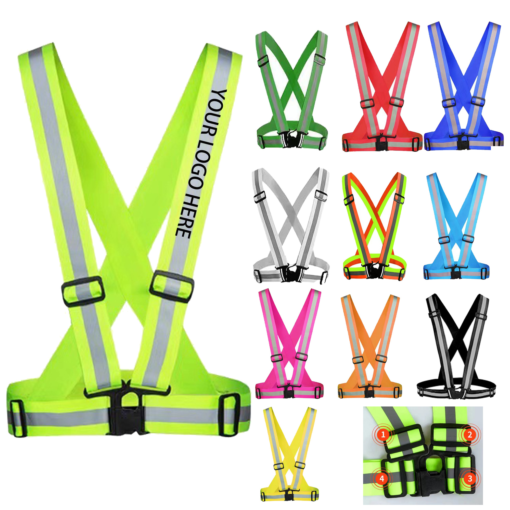2-Inch Width Adjustable Size Multi-Color Reflective Shoulder Strap 4