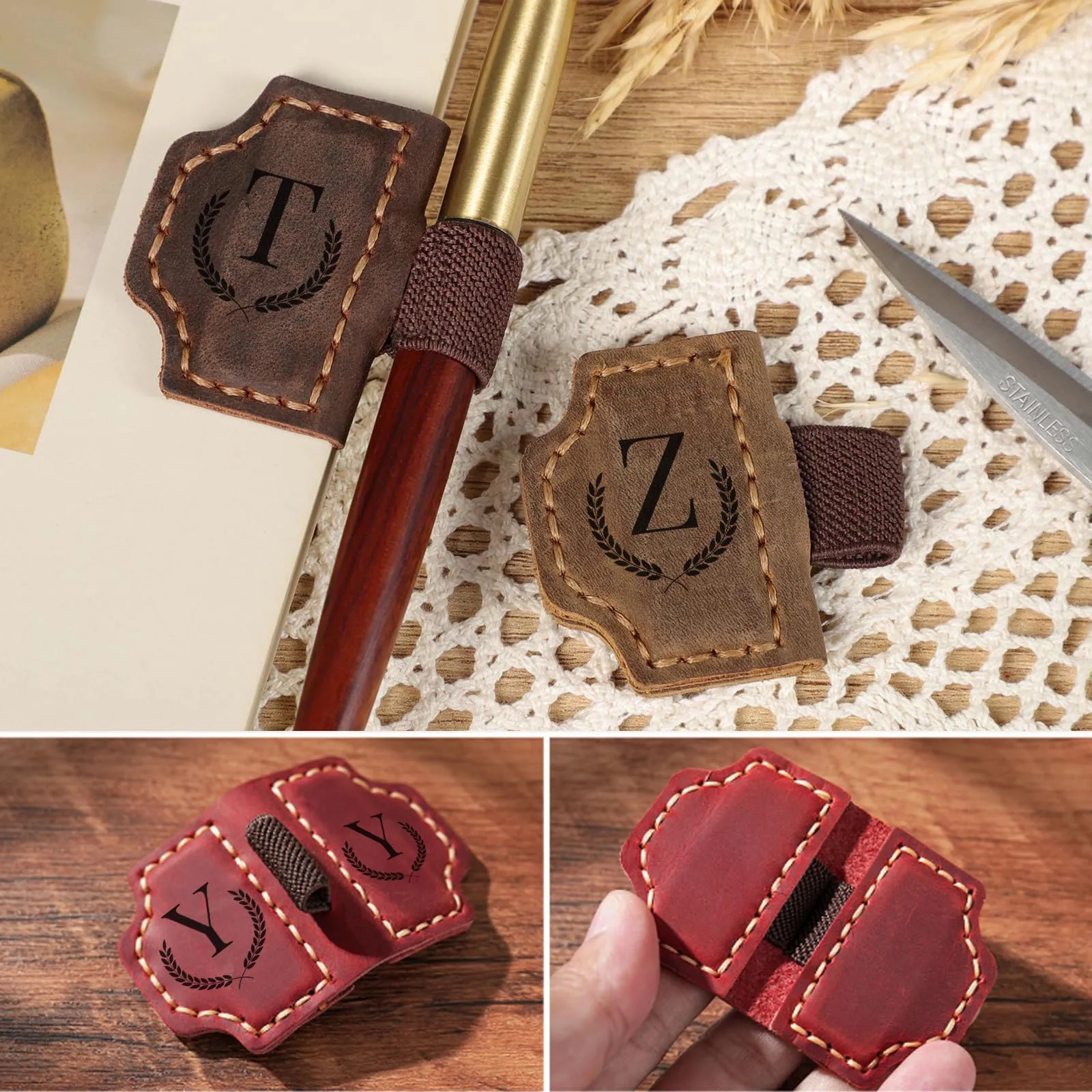 Magnetic Leather Bookmark with Pen Holder 18
