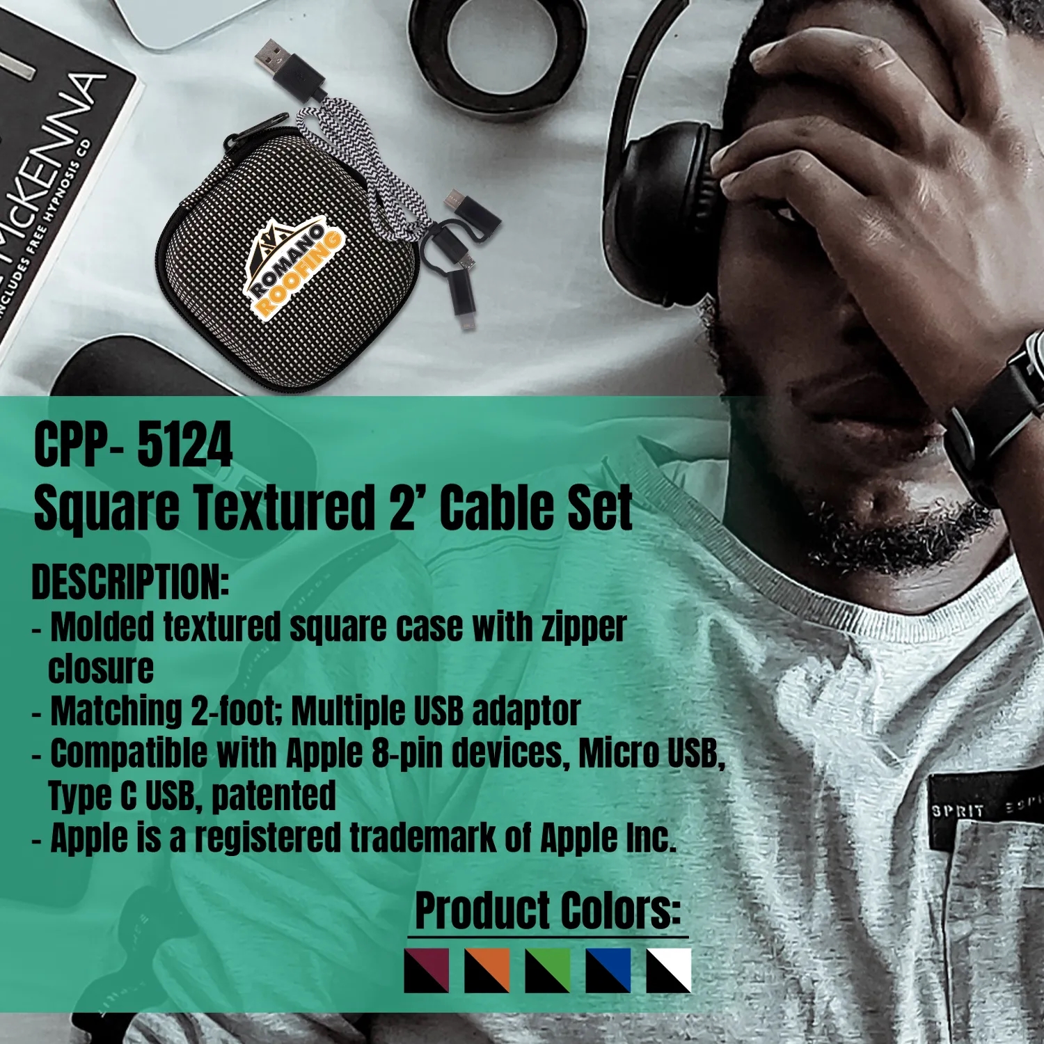 SQUARE TEXTURED 2' CABLE SET 4