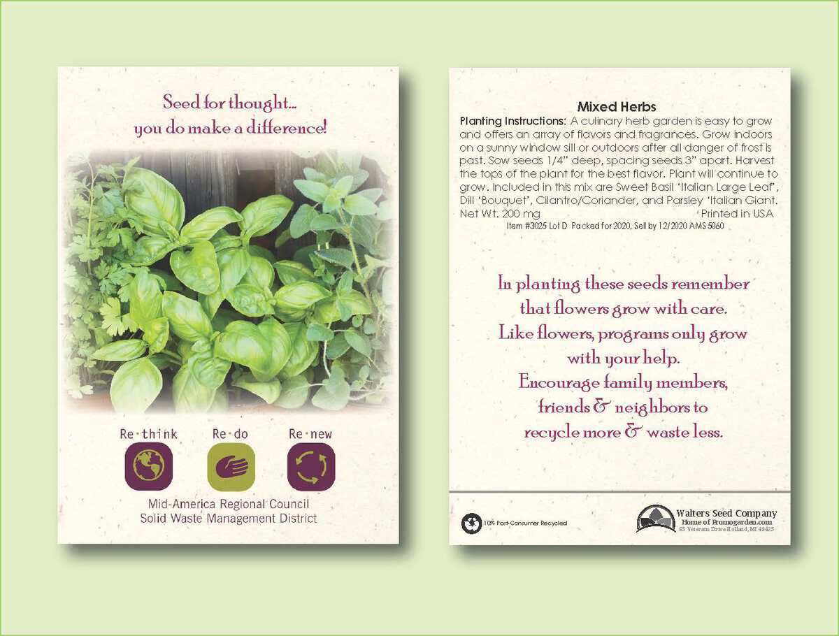 Mixed Herbs Seed Packet Size 3.25" x 4.5" W30251 Logo Custom