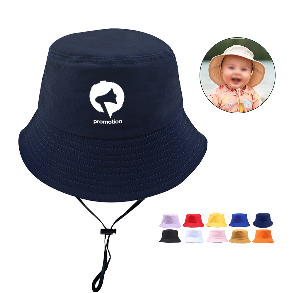Baby Children Cotton Bucket Hat W/ Drawstring