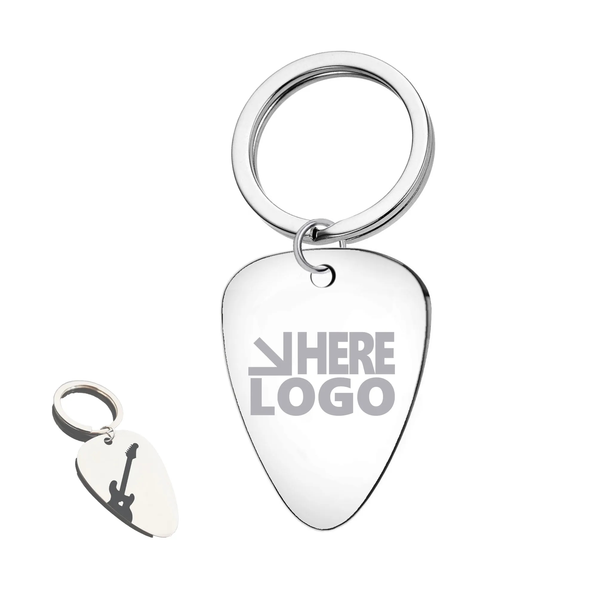 MOQ 20 Guitar Pick Keychain Stainless Steel 4