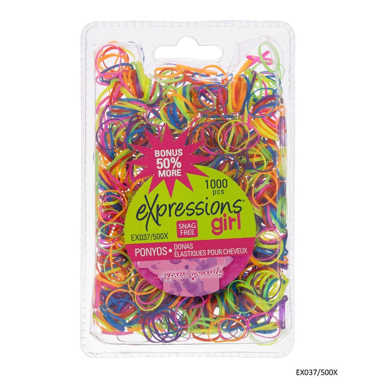 Bright Rubber Hair Bands - 1000 Pack Assorted Snag-Free 3