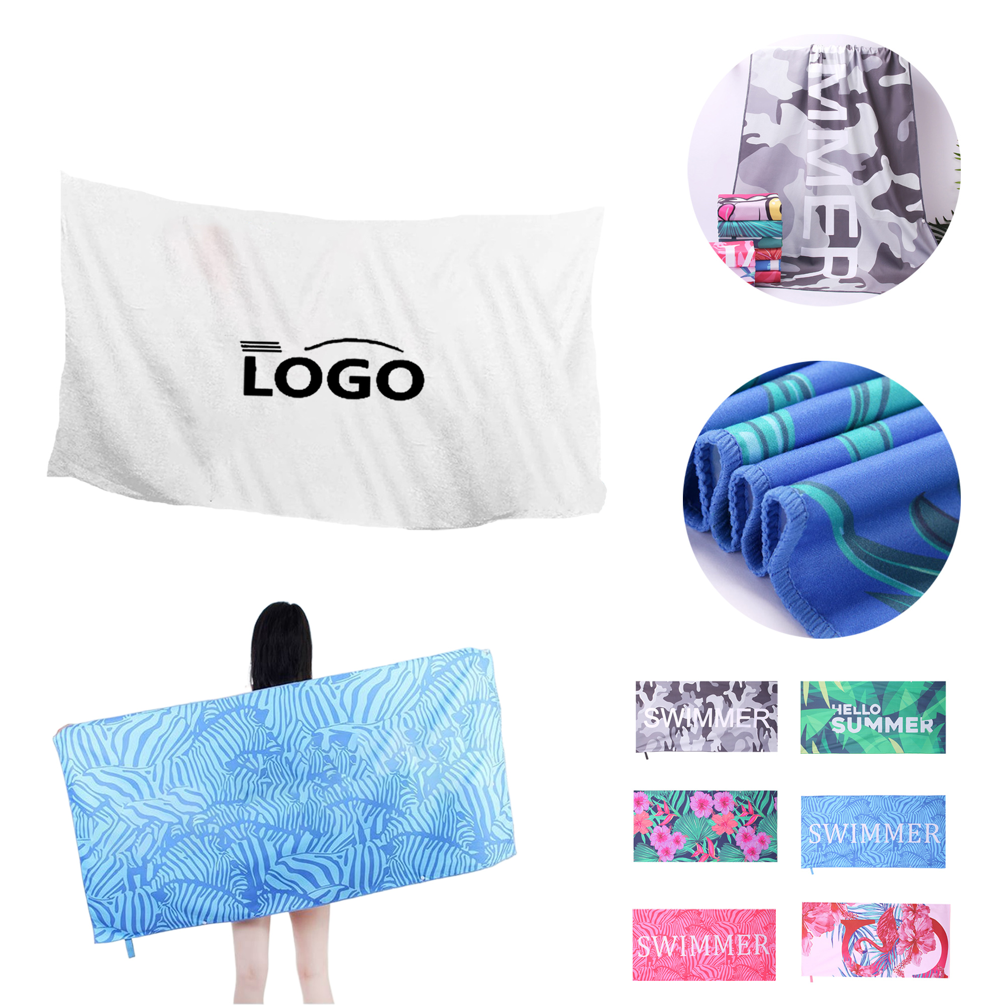 MOQ50 Custom Quick-Dry Ultrafine Fiber Beach Towels
