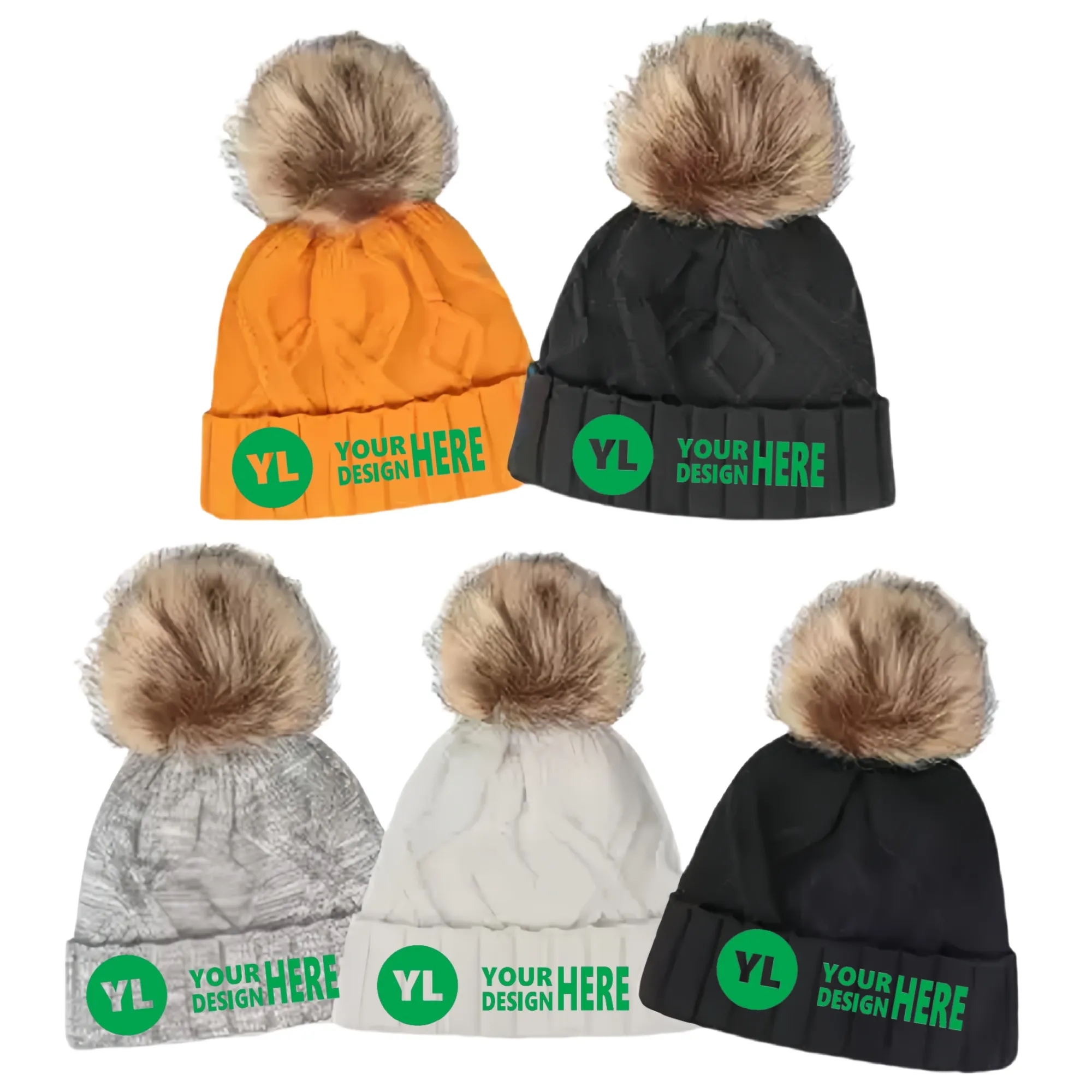 Beanie Hat with Pom-Poms