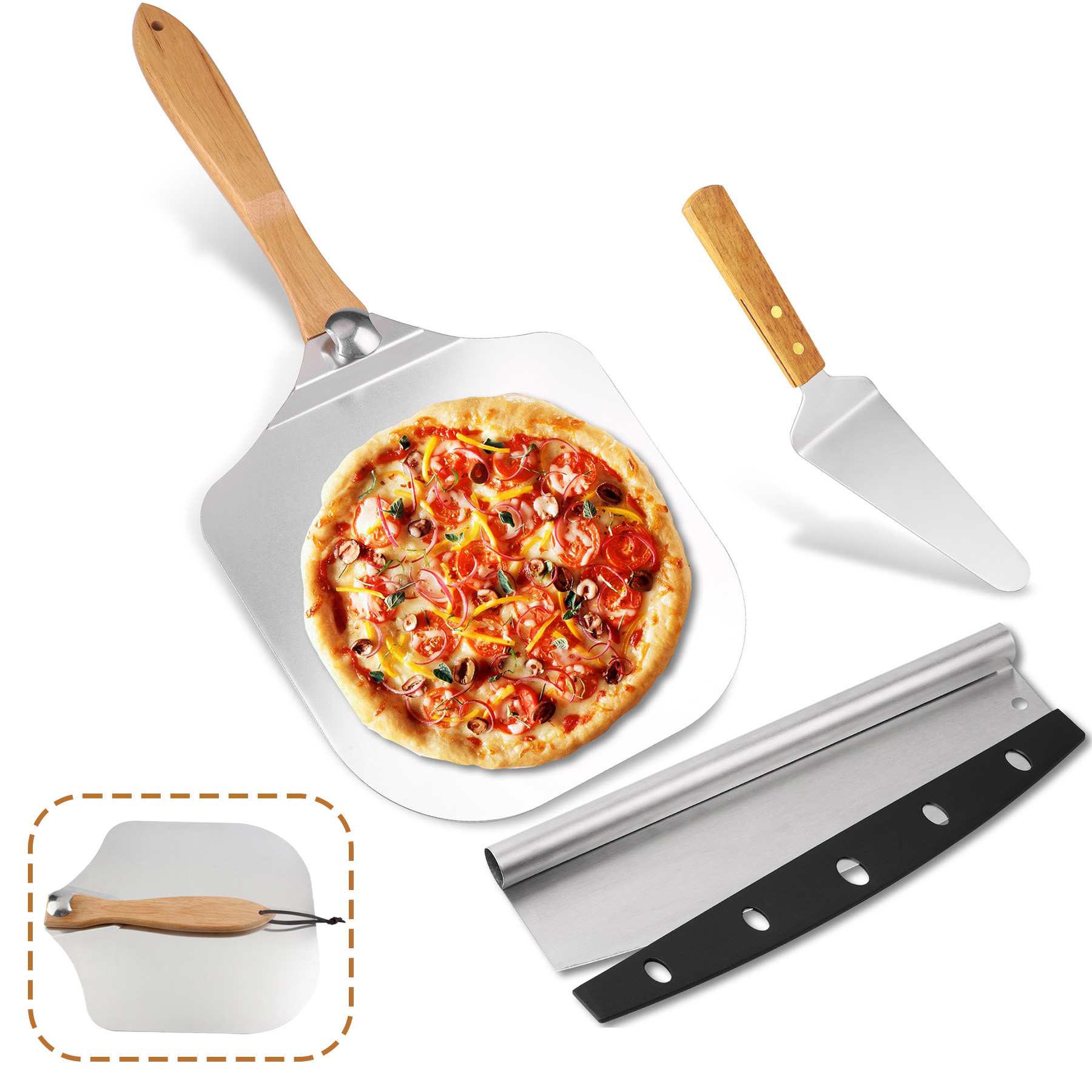 Aluminum Pizza Paddle with Wooden Handle 2