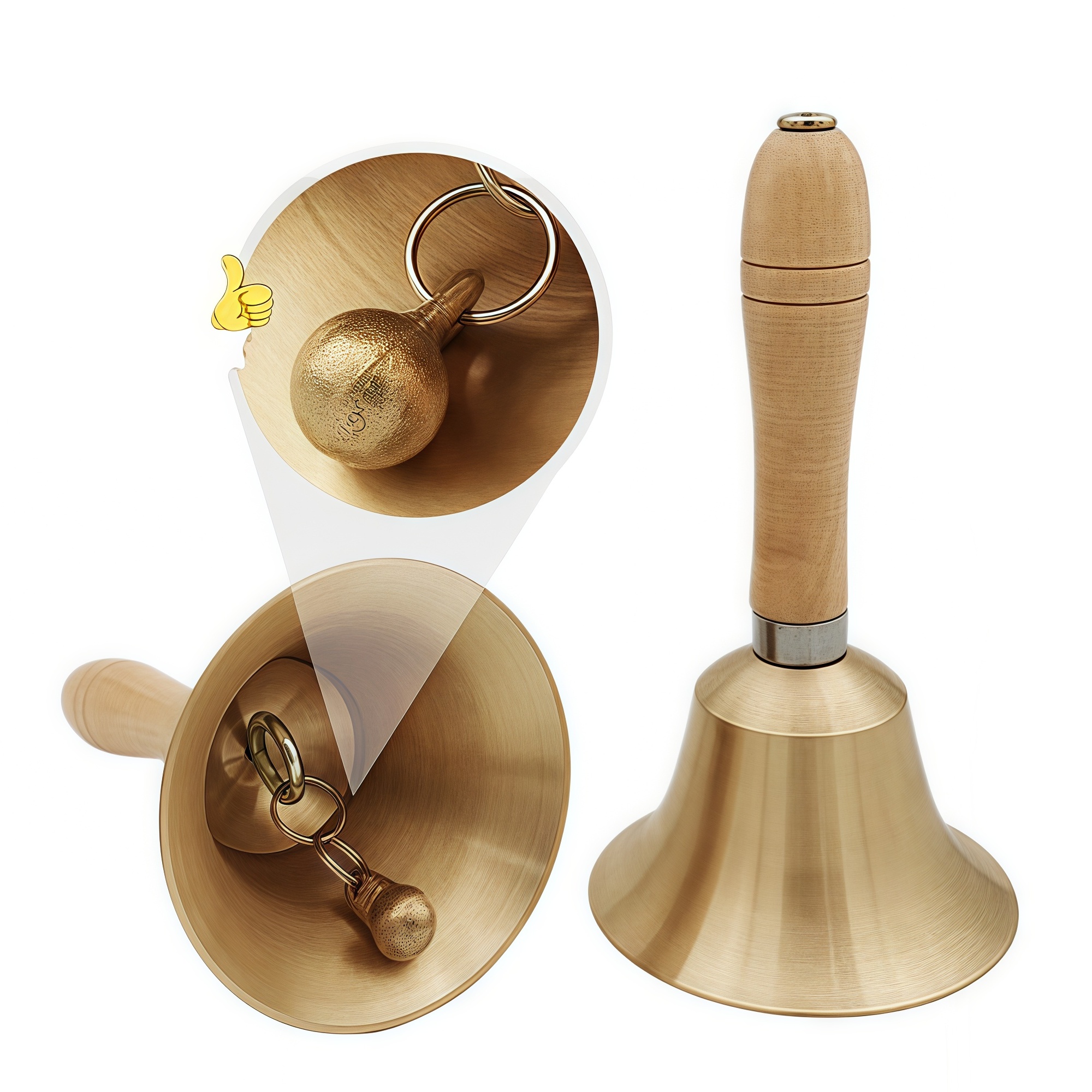 Brass Hand Call Bell with Wooden Handle 8