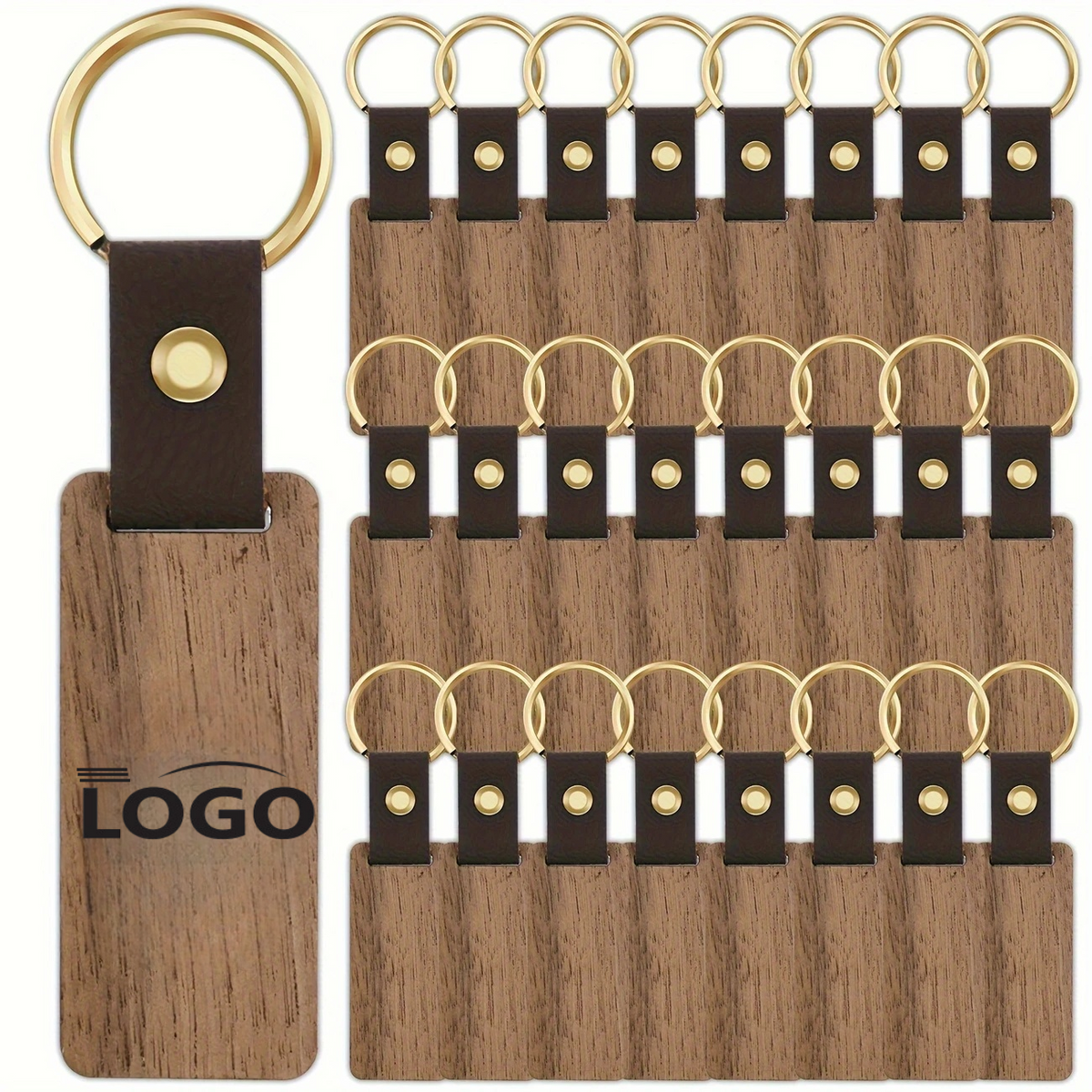Rectangular Solid Wood Keychain PU 2