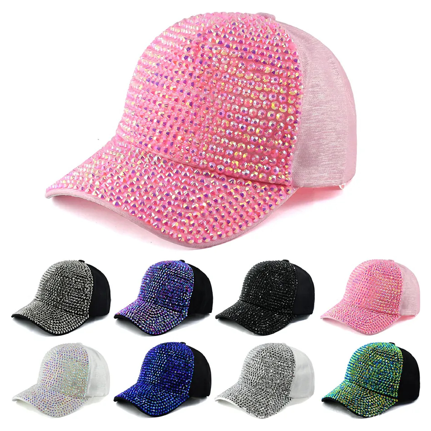 Women Studded Rhinestone Crystals Adaptable Baseball Cap