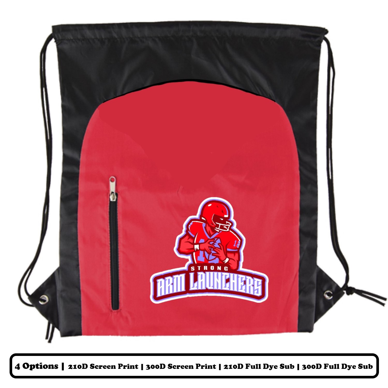 Full Dye Sublimation Vertical Side Zipper Polyester Drawstring Bag