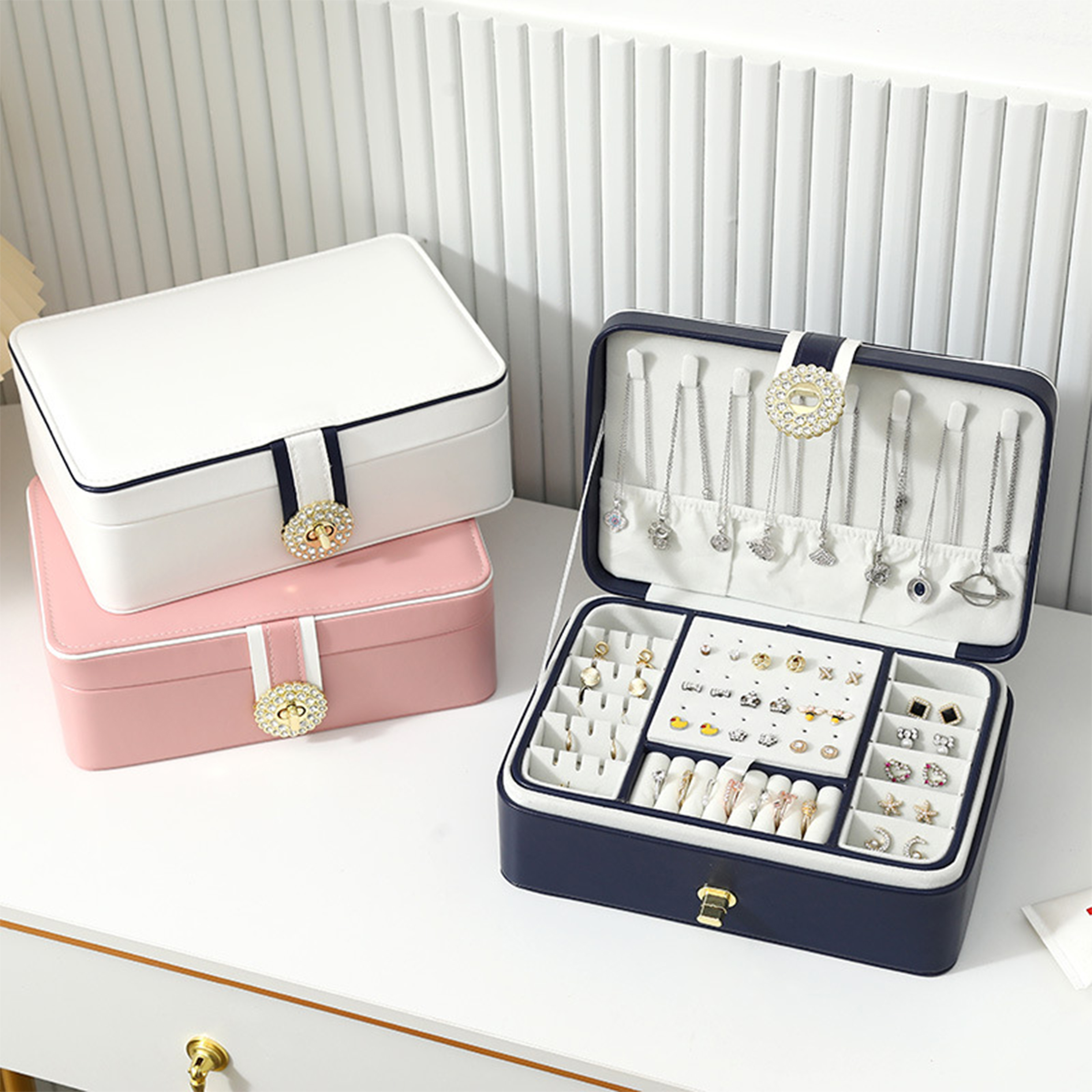 Pu Compact Travel Jewelry Organizer With Secure Closure 9