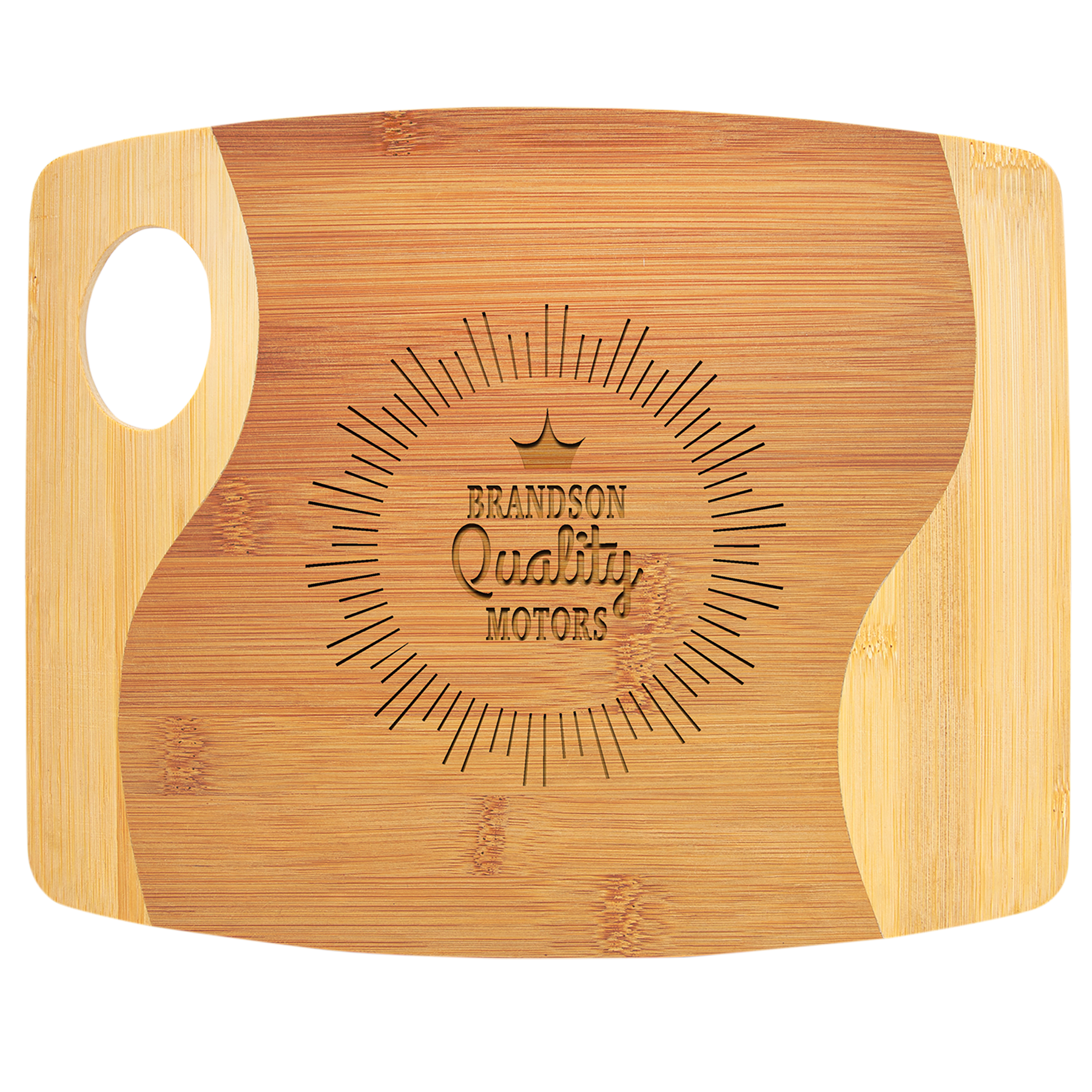 11" x 9" Bamboo X 5/16" Two Tone Cutting Board with Handle